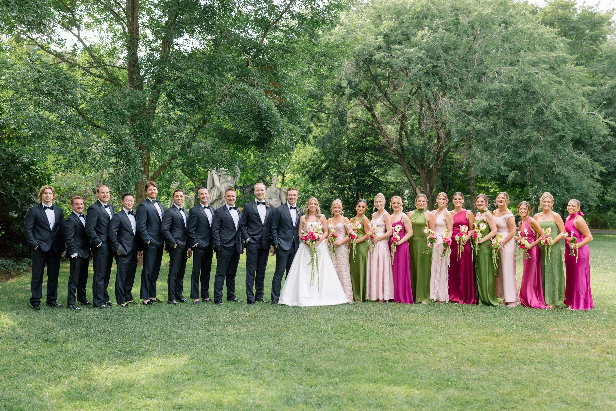 Wedding party portraits before an Italian garden ceremony