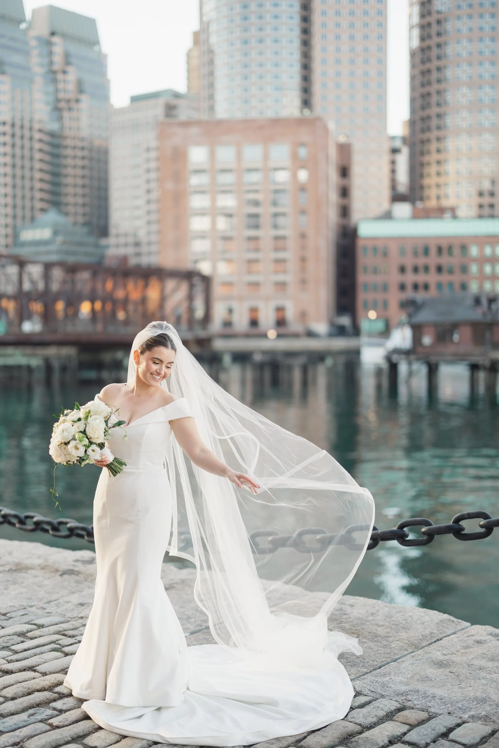 Romantic sunset couple portraits at Fan Pier Park