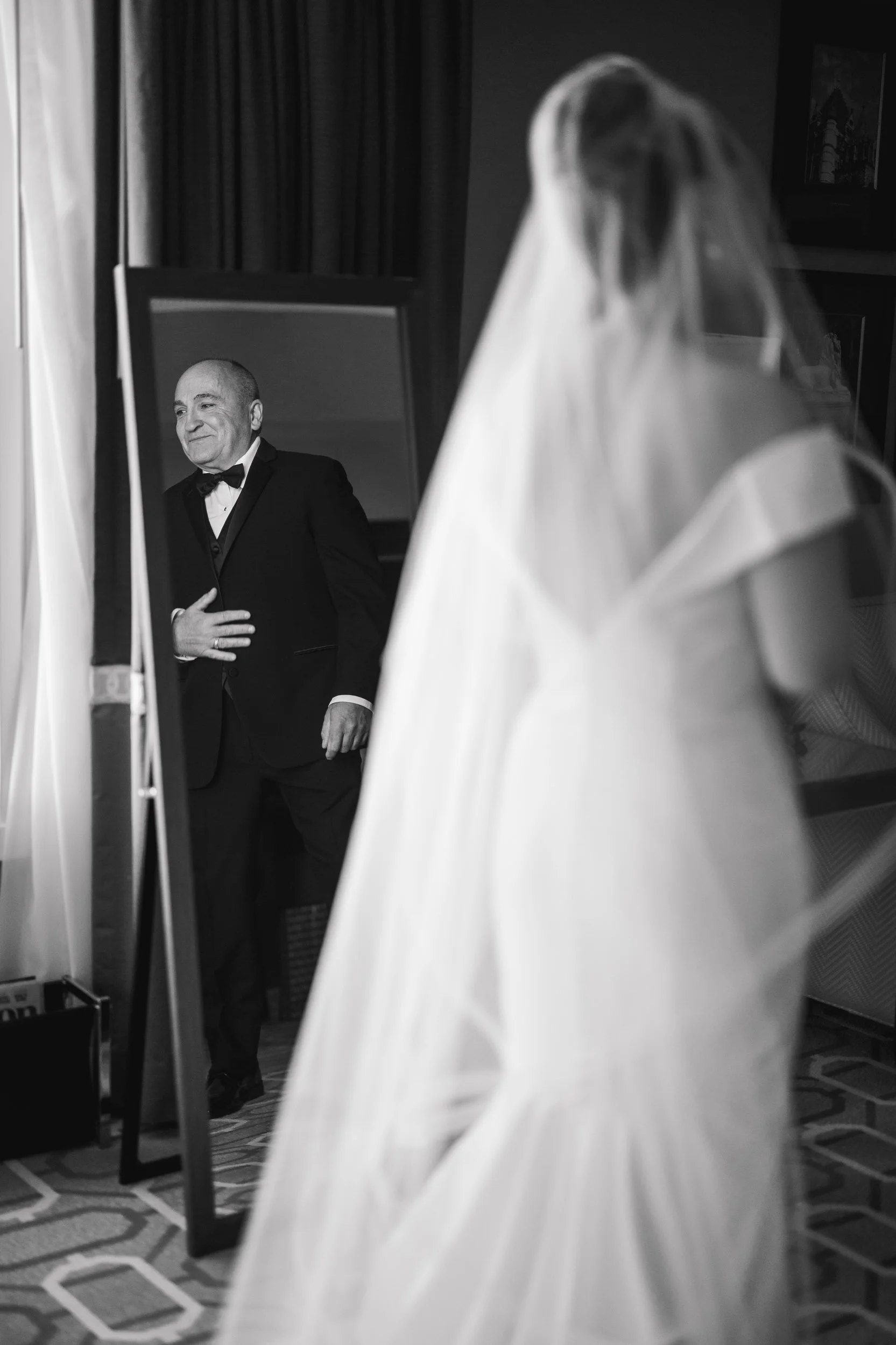 Bride's first look with her dad at Boston Harbor Hotel Wedding