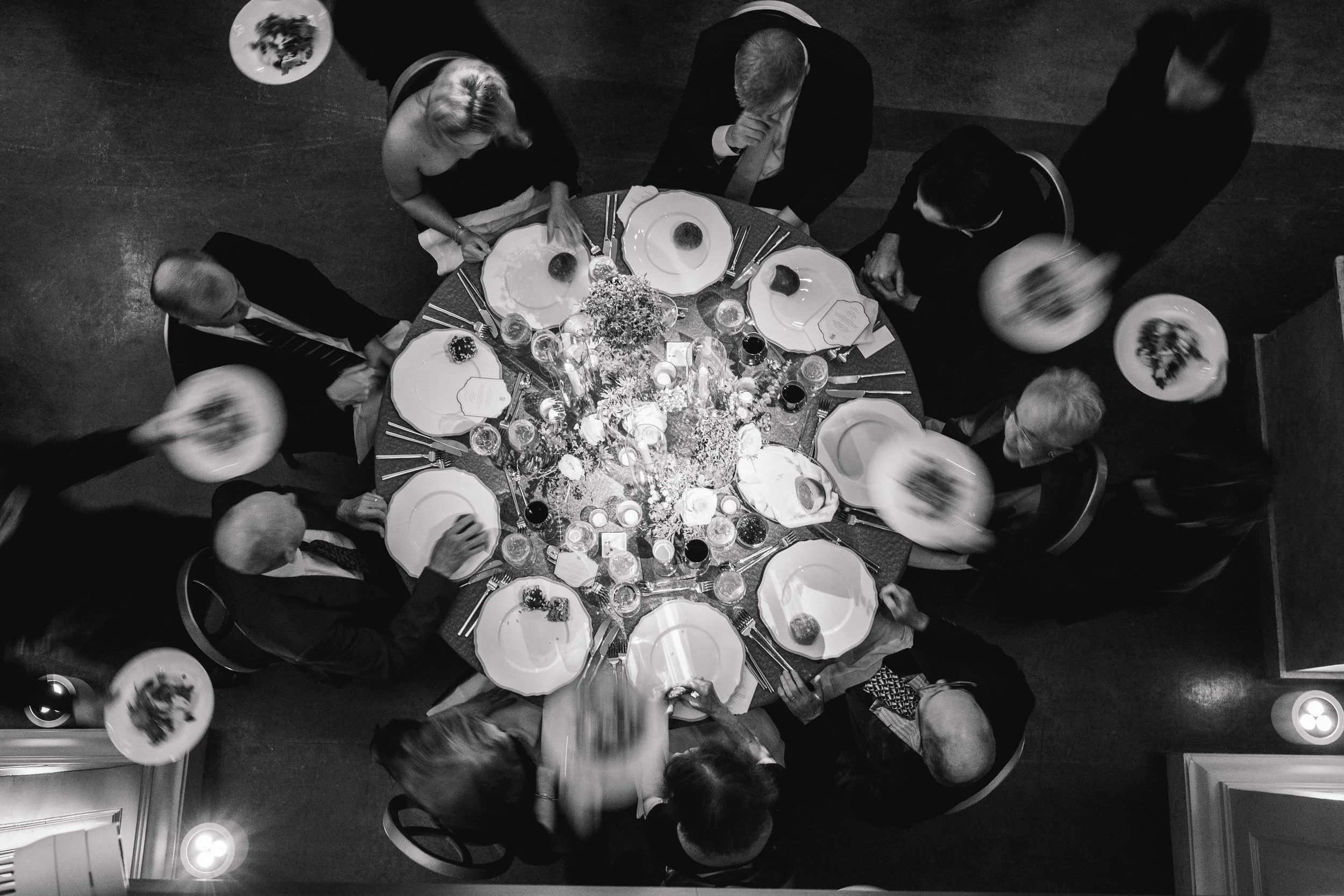 Plated multi-course meal served during a Boston Athenaeum rehearsal dinner.