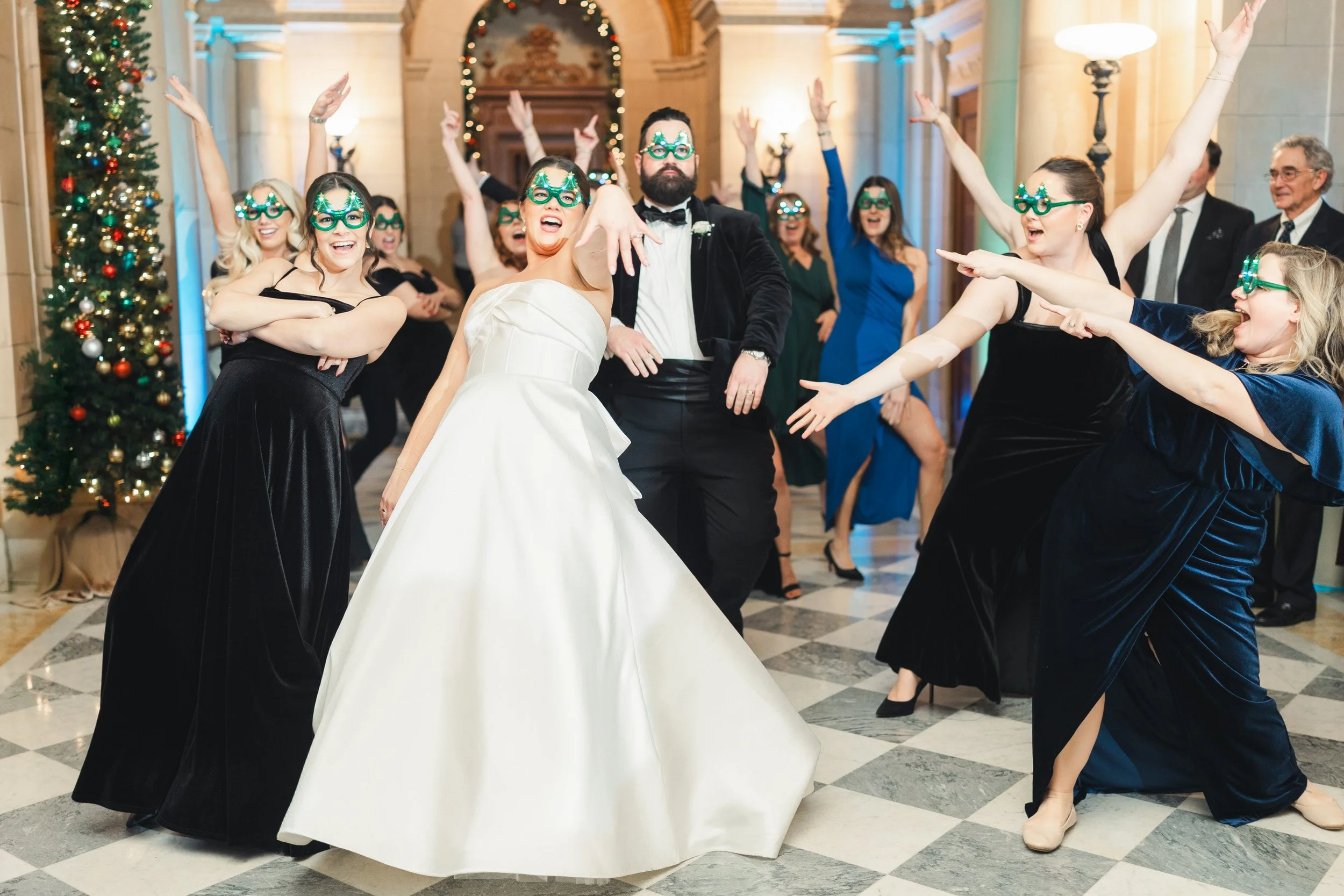 Winter wedding reception inside Aldrich Mansion