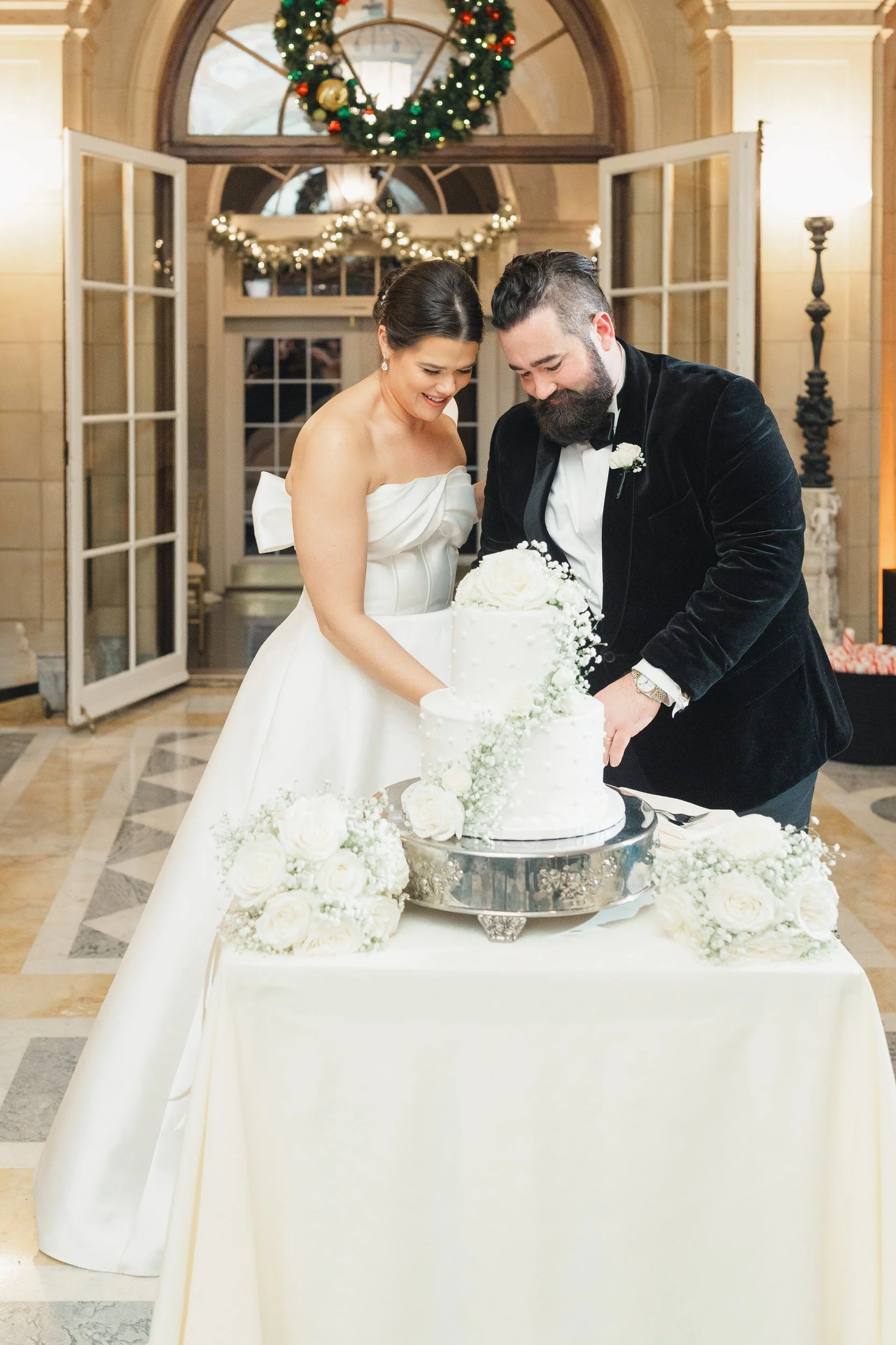 Winter wedding reception inside Aldrich Mansion