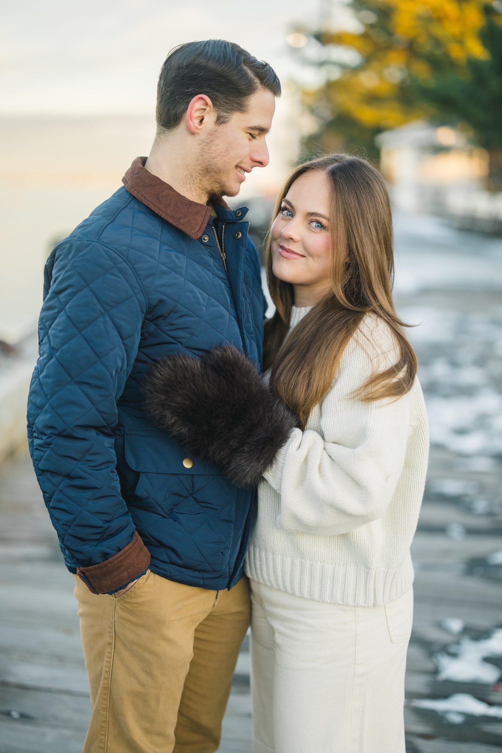 Timeless winter engagement portraits from a Newburyport engagement session.