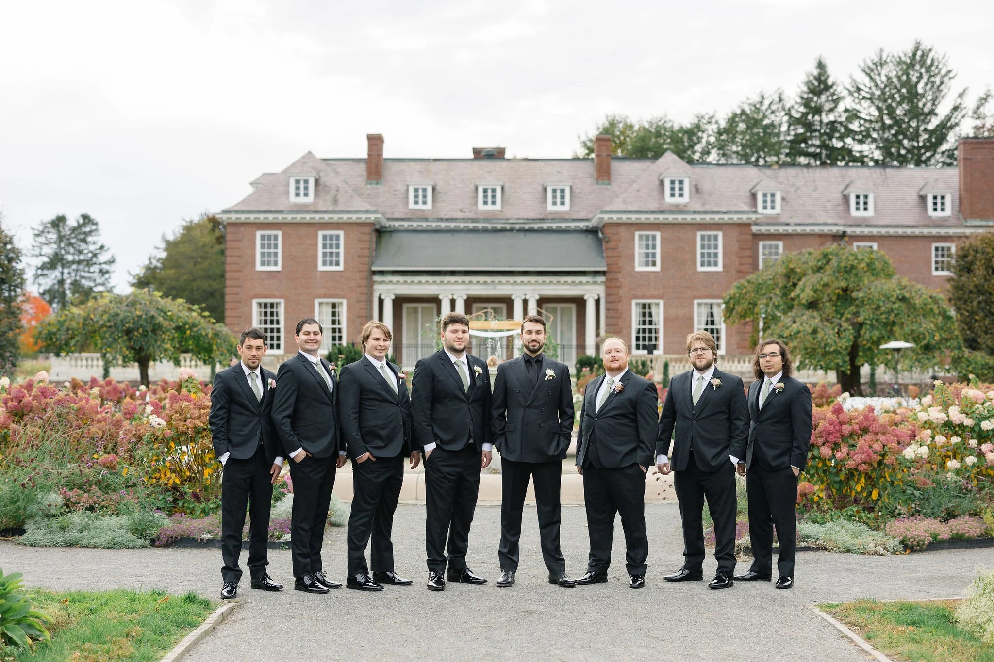 Groom and groomsmen portraits at a fall wedding at Elm Bank in Wellesley, Massachusetts.