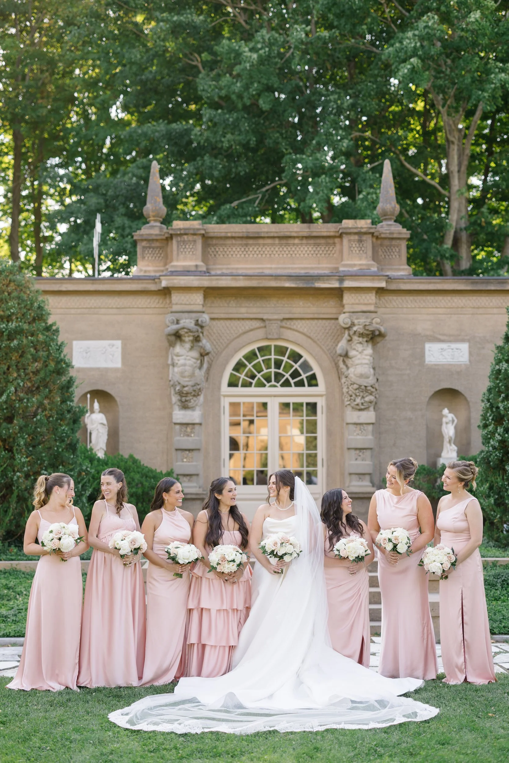 Editorial bridal party portraits captured at one of the most iconic North Shore wedding venues, Castle Hill on the Crane Estate.