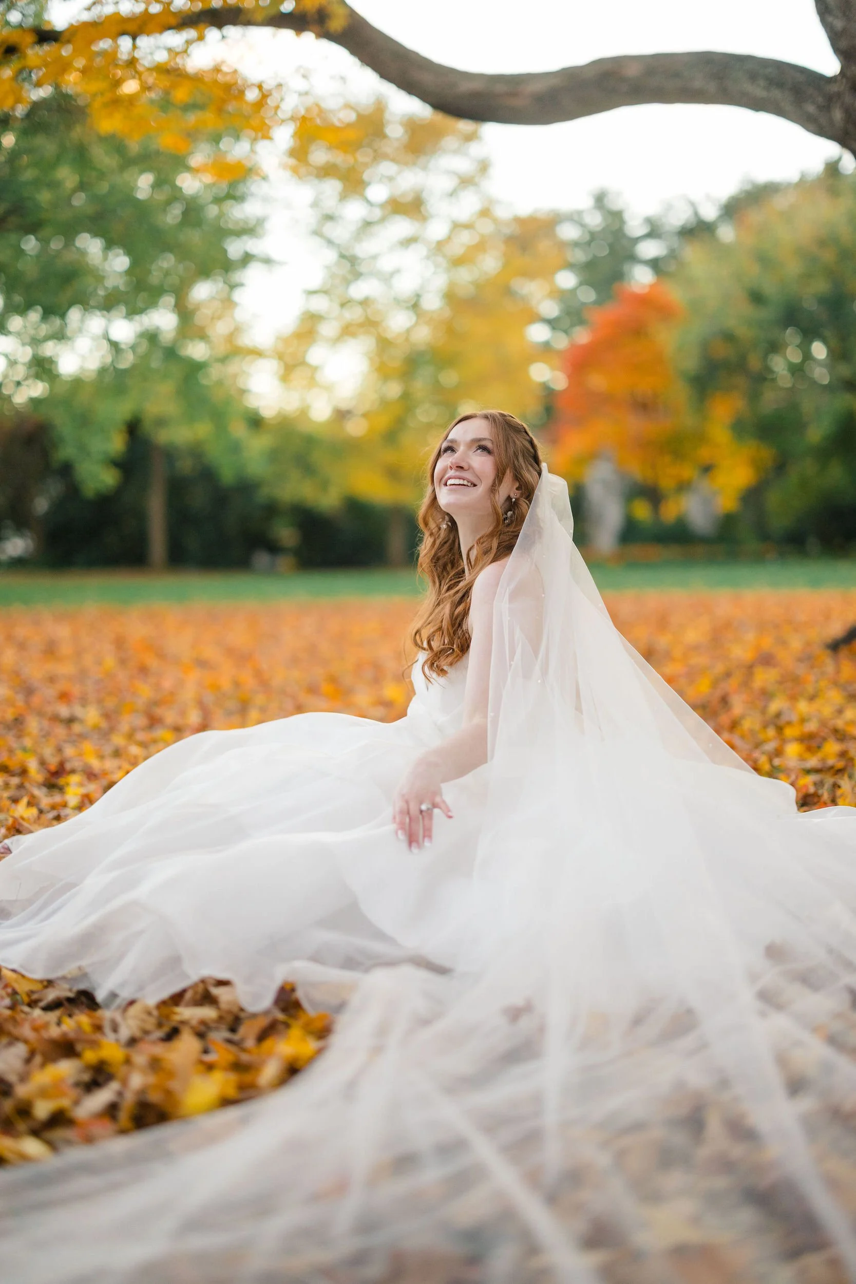 Sunset wedding portraits at a fall secret garden wedding in Massachusetts.
