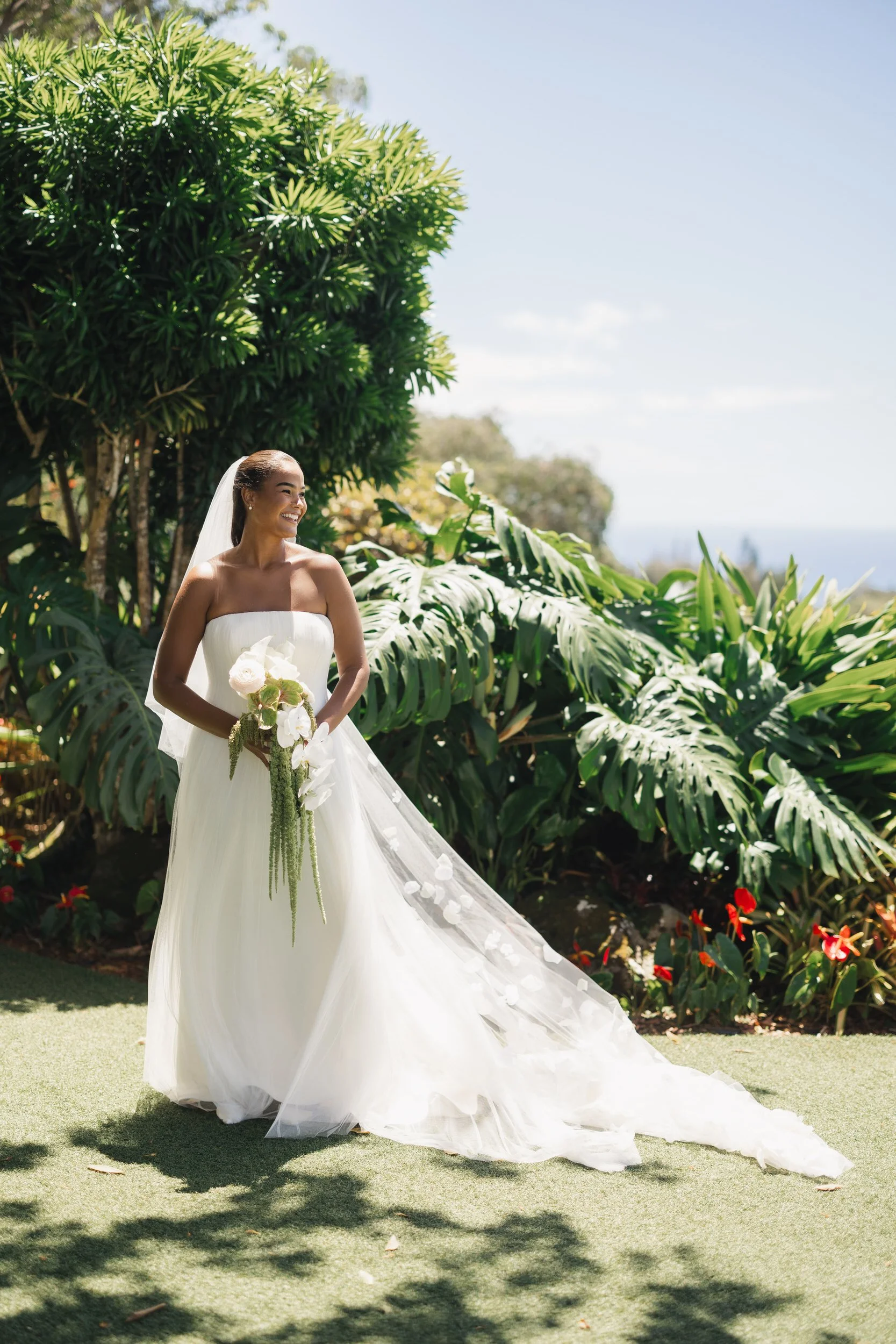 bridal portrait with soft natural light at sunset ranch hawaii wedding