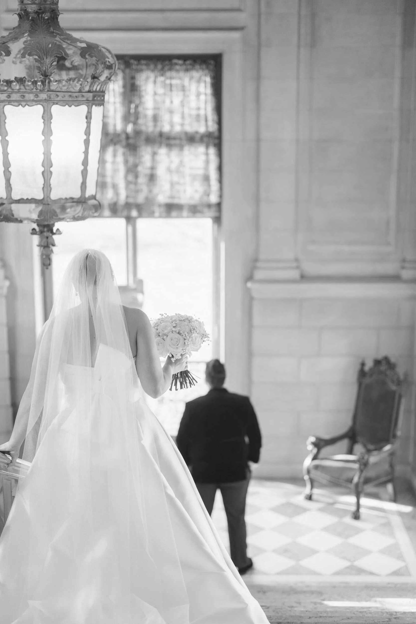 Couple’s first look photographed at Aldrich Mansion in Rhode Island