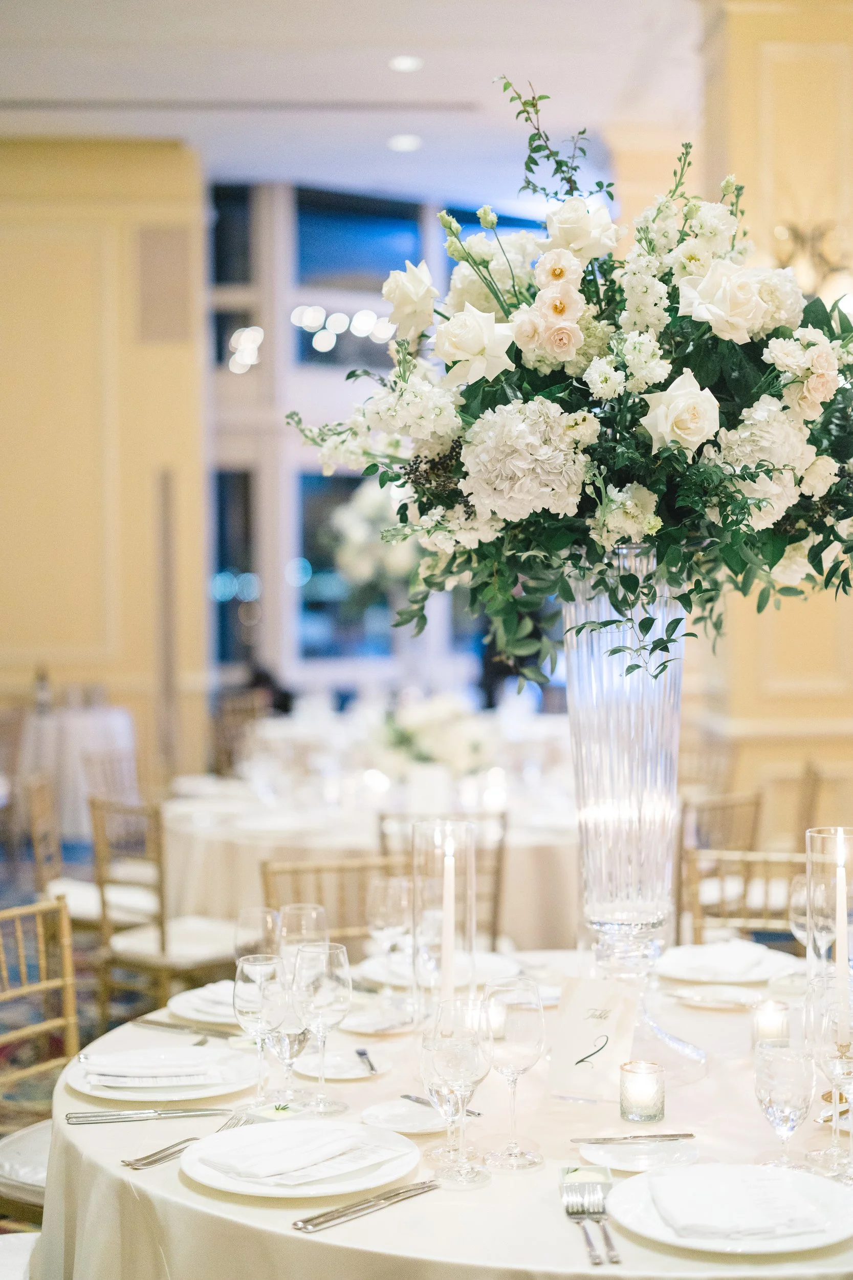 Elegant table settings at a Boston Harbor Hotel wedding reception
