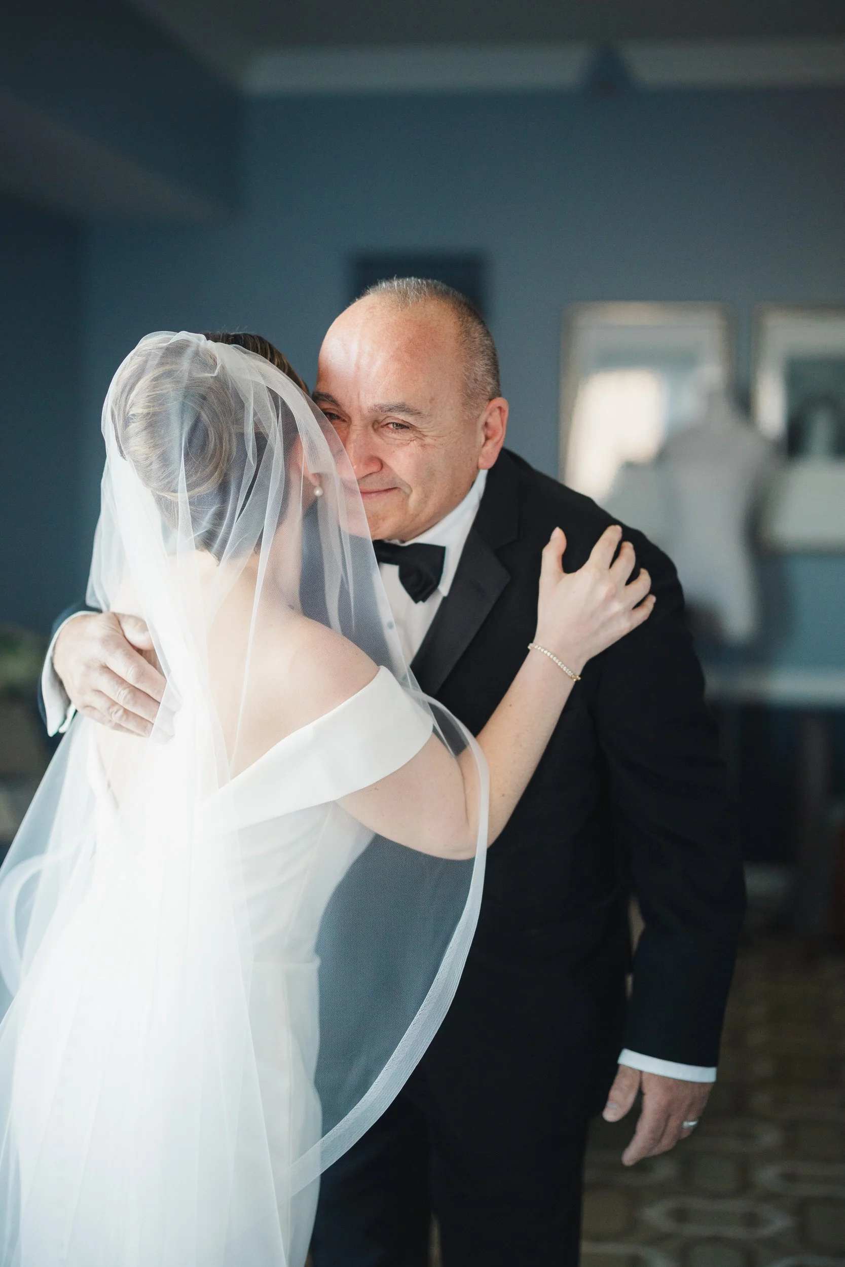 Bride's first look with her dad at Boston Harbor Hotel Wedding