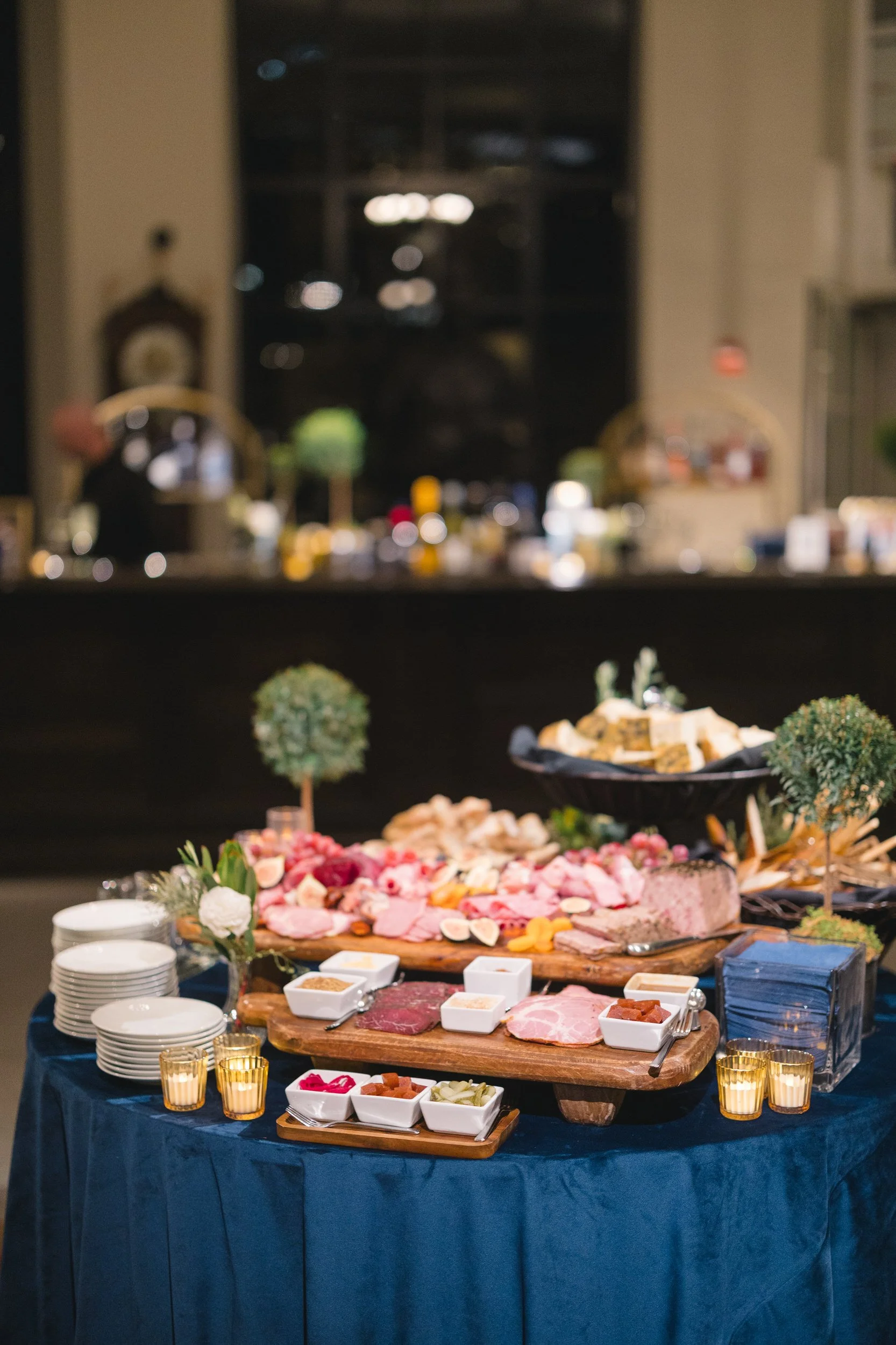 Beautifully plated charcuterie served at the Boston Athenaeum rehearsal dinner.