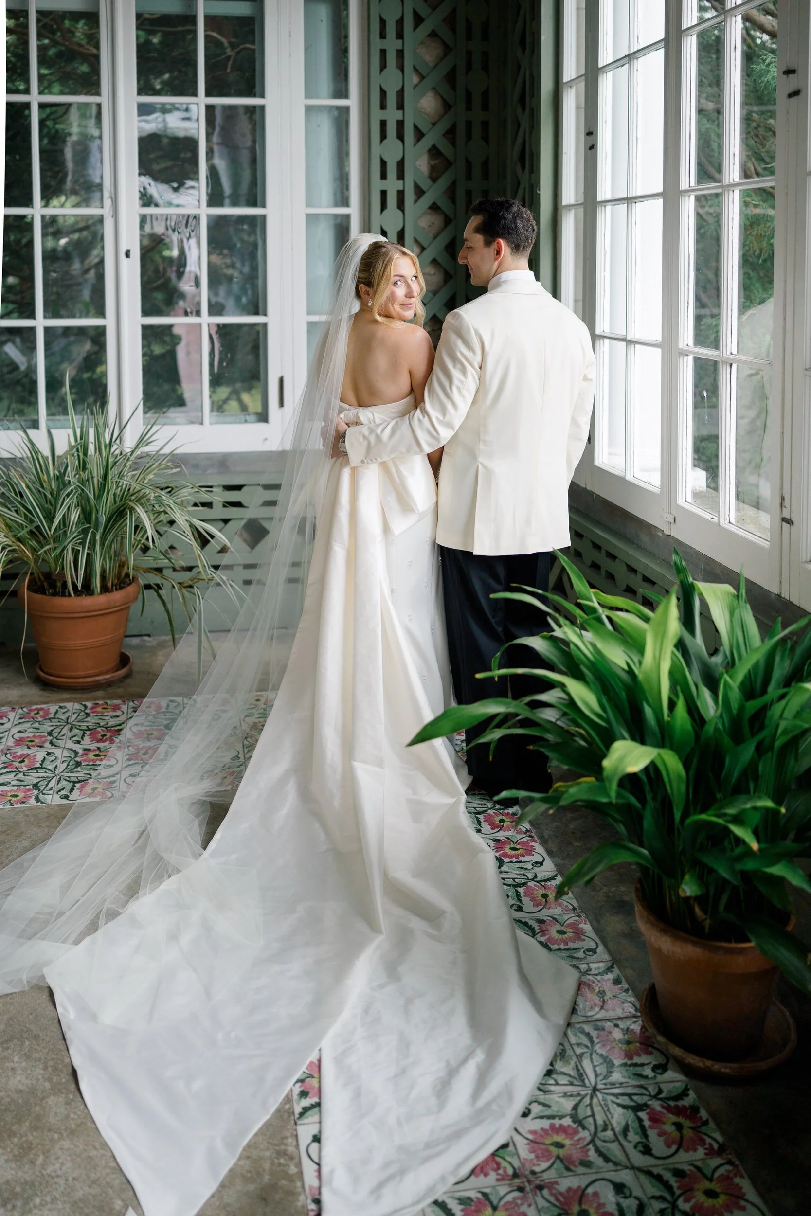 Timeless wedding portraits inside and outside Blithewold Mansion & Gardens.