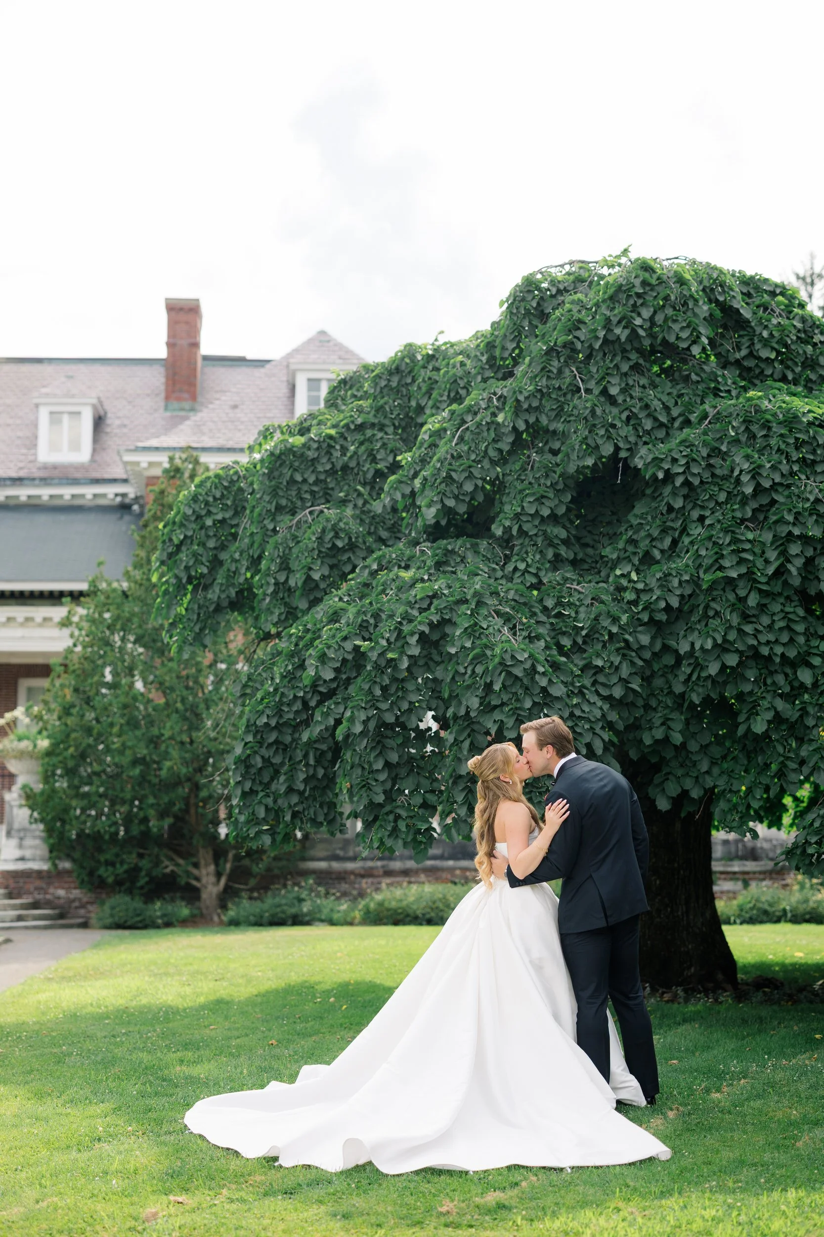 Bride and groom portraits in the Italian Gardens at Elm Bank