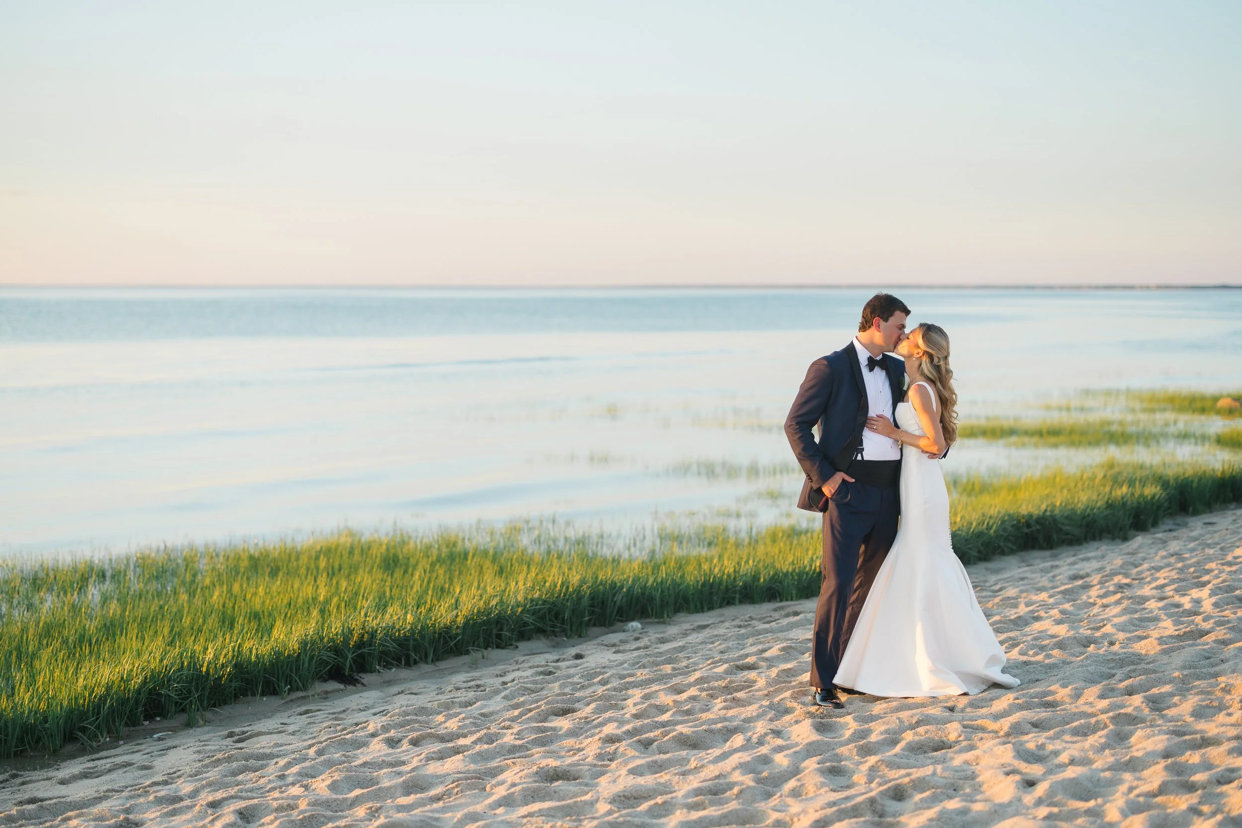 Golden hour beach portraits at Ocean Edge Resort wedding
