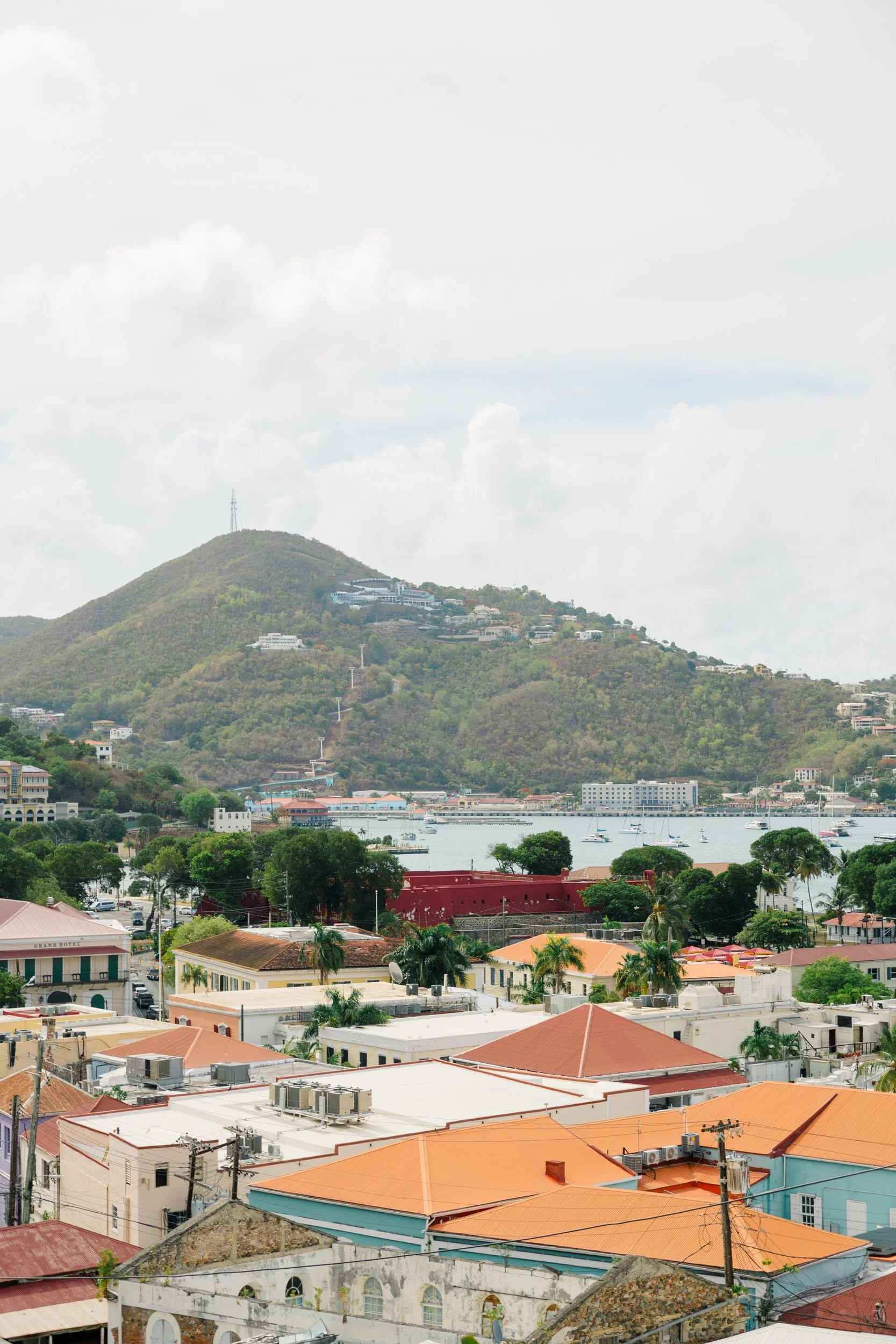 View from The Pink Palm Hotel pool overlooking Charlotte Amalie and the St. Thomas harbor