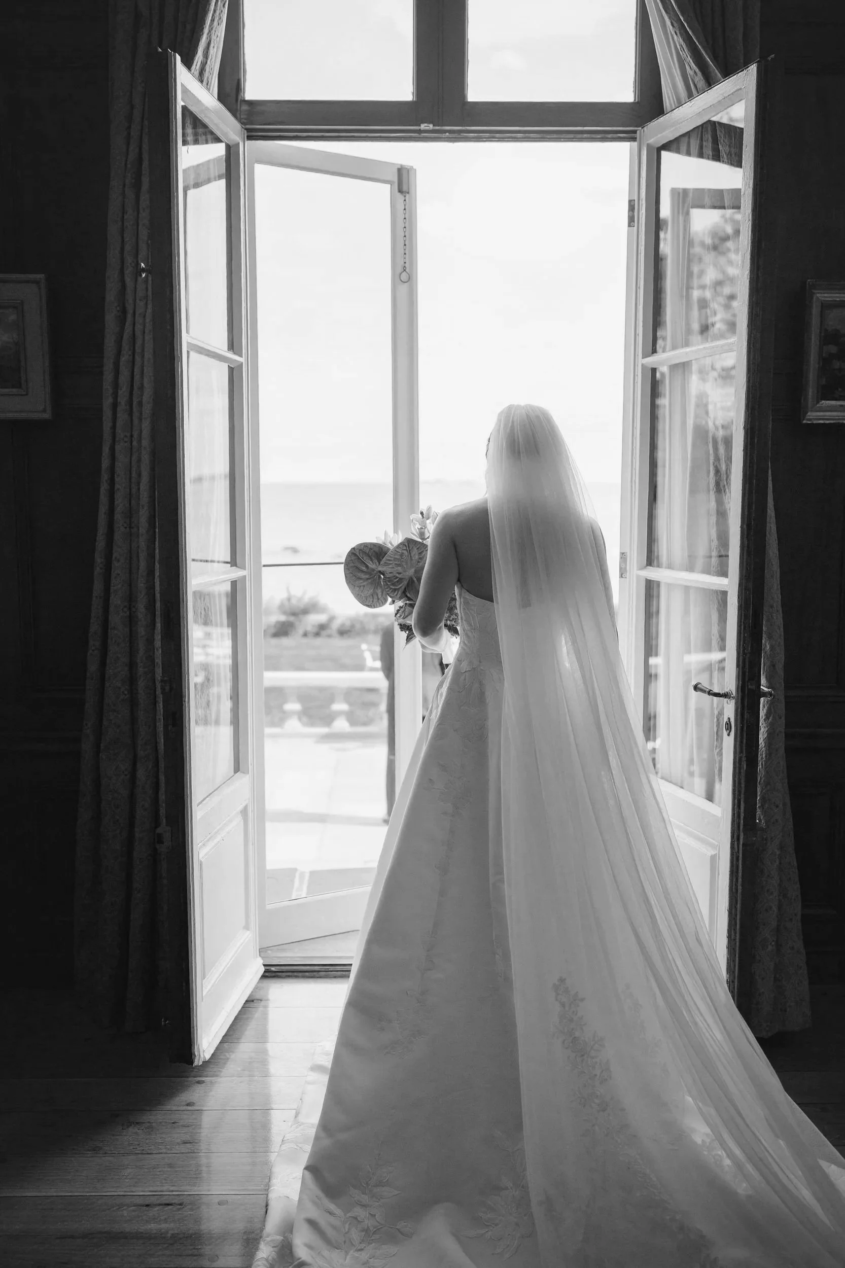 Romantic wedding first look at coastal Massachusetts estate venue