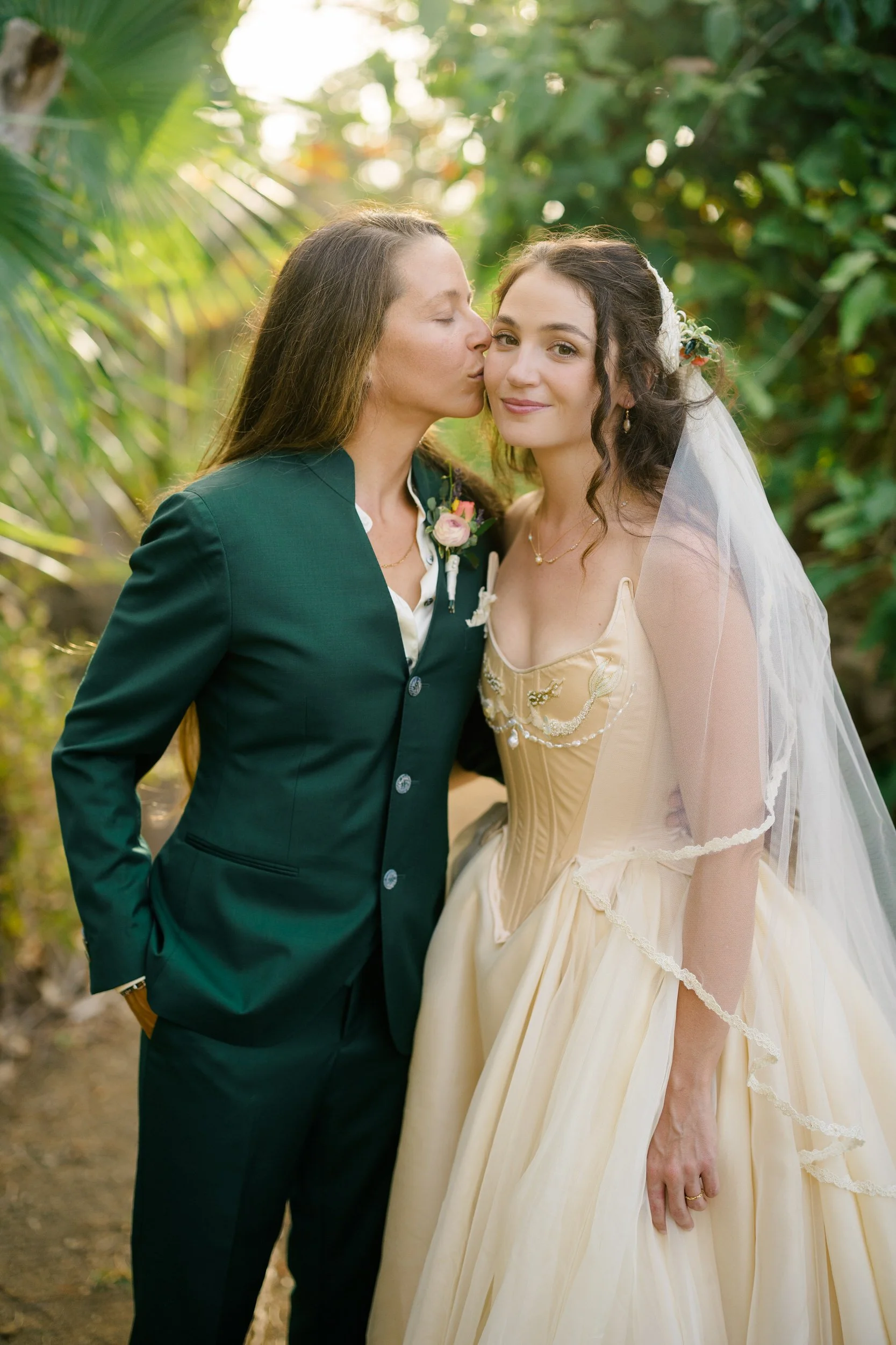 Newlywed portraits of two brides during a St. Thomas destination wedding.