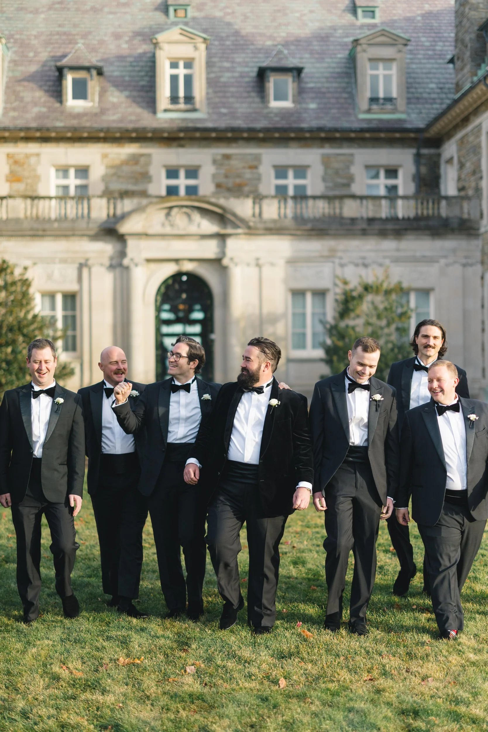 Wedding party portraits at Aldrich Mansion winter wedding