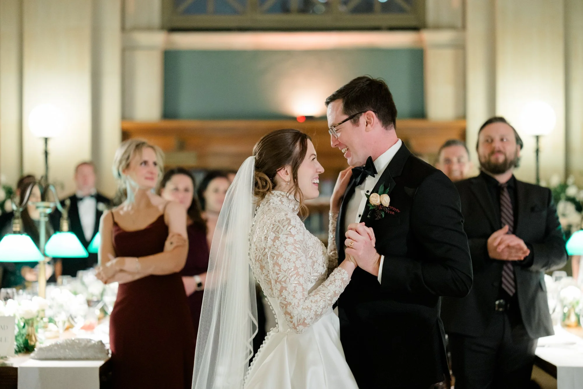 Couple share their first dance at Boston Public Library Wedding