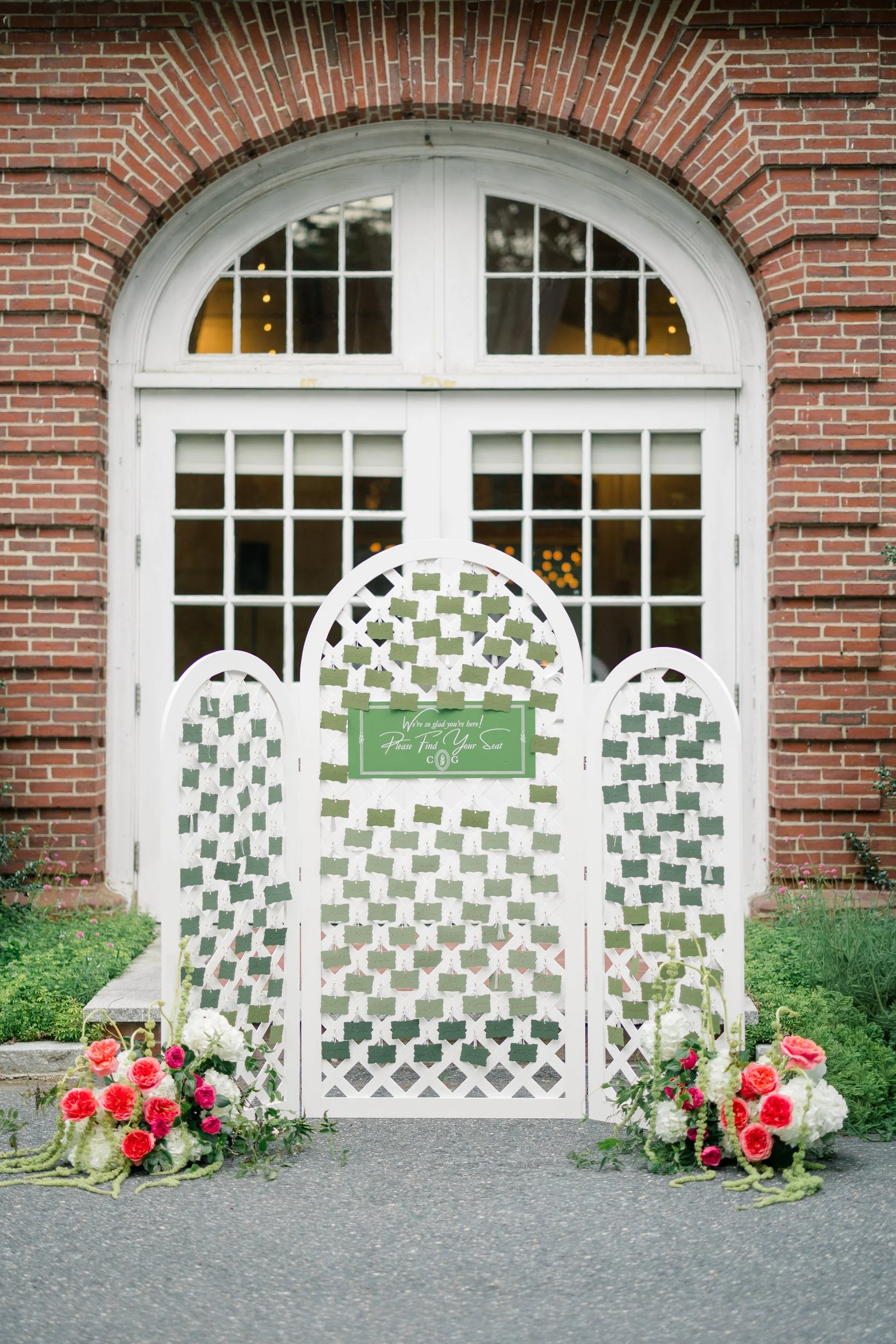 Garden party inspired wedding cocktail hour details