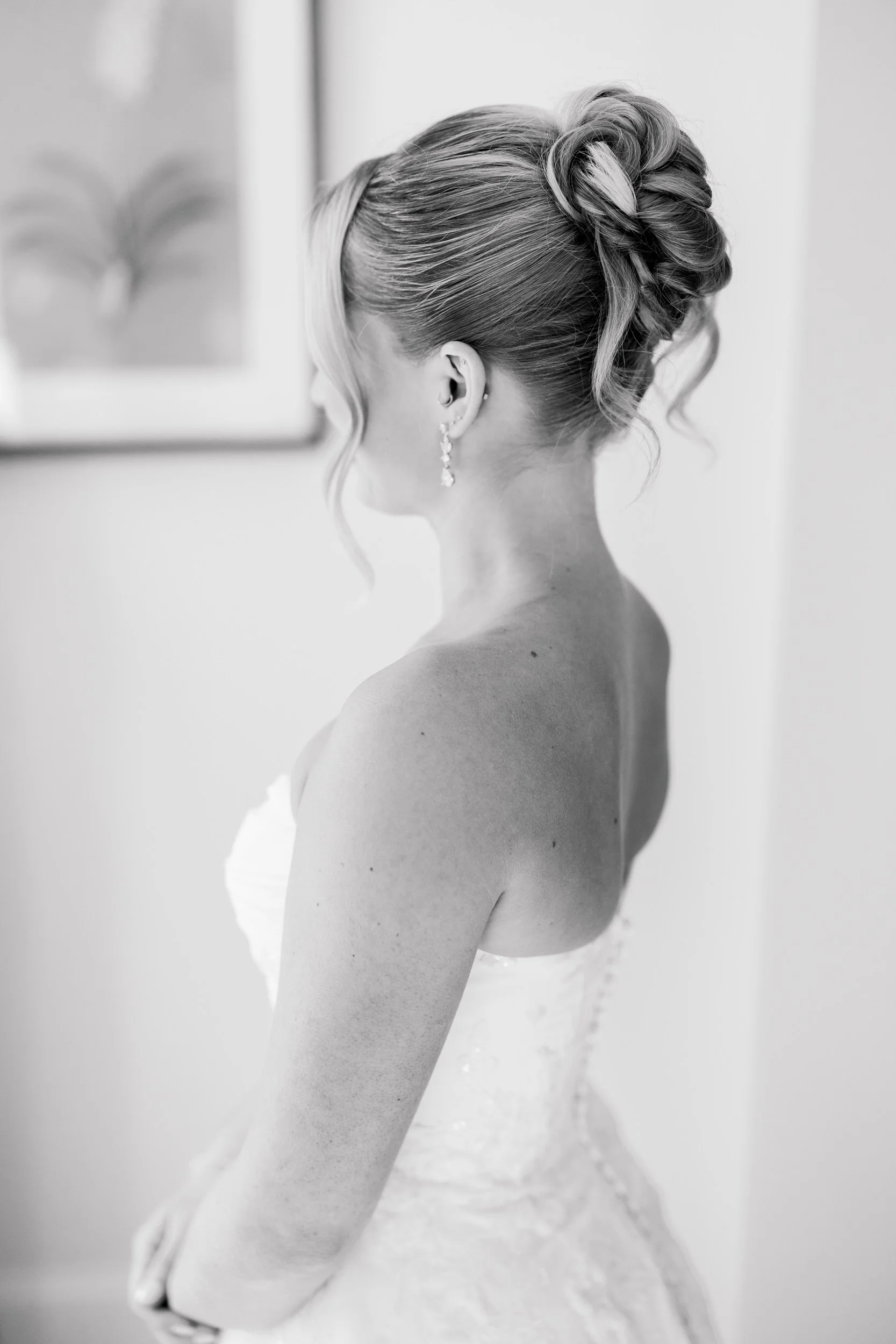 Natural light bridal portraits photographed before a fall wedding at Wychmere Beach Club.