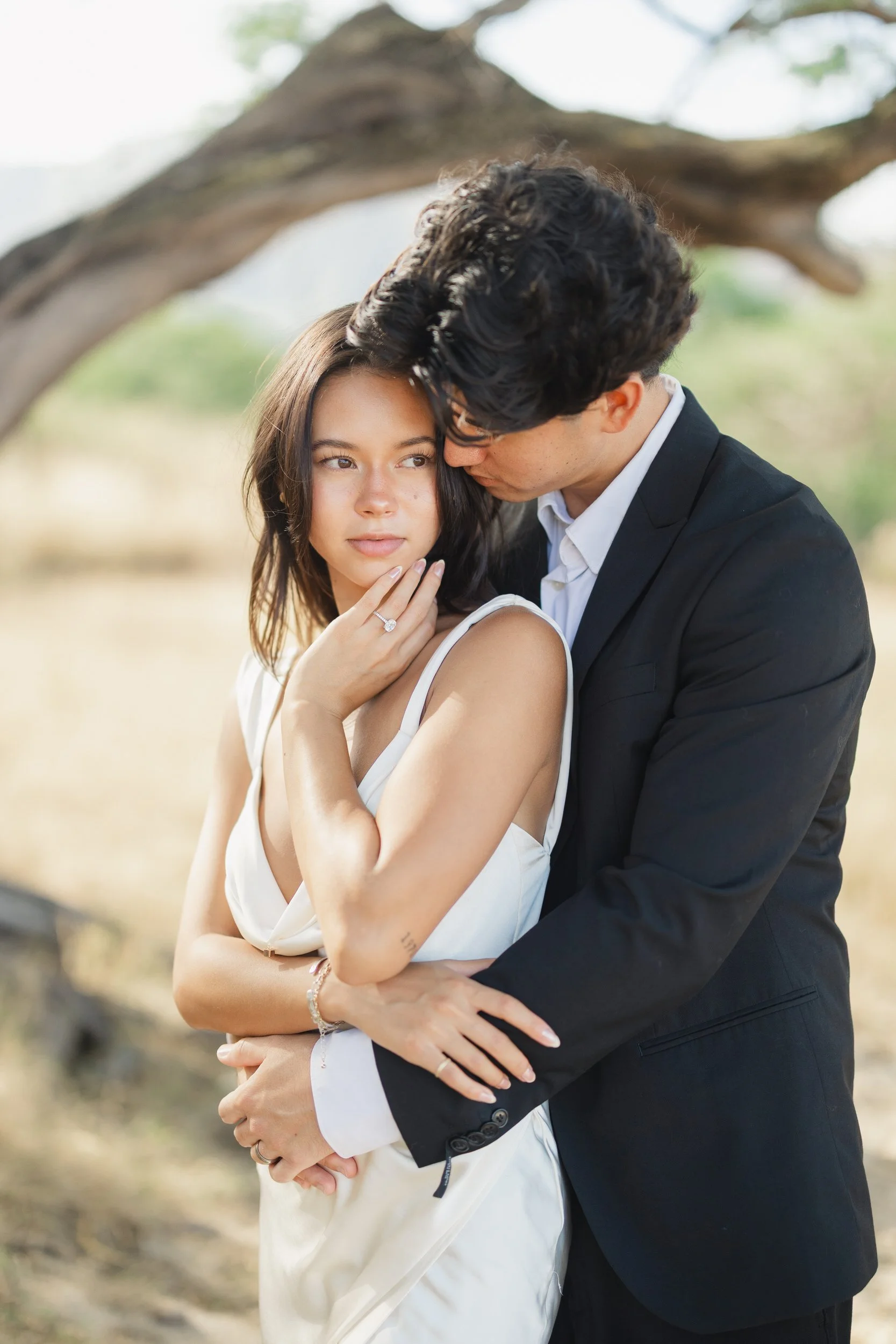 Natural light couple portraits from beach elopement in Oahu