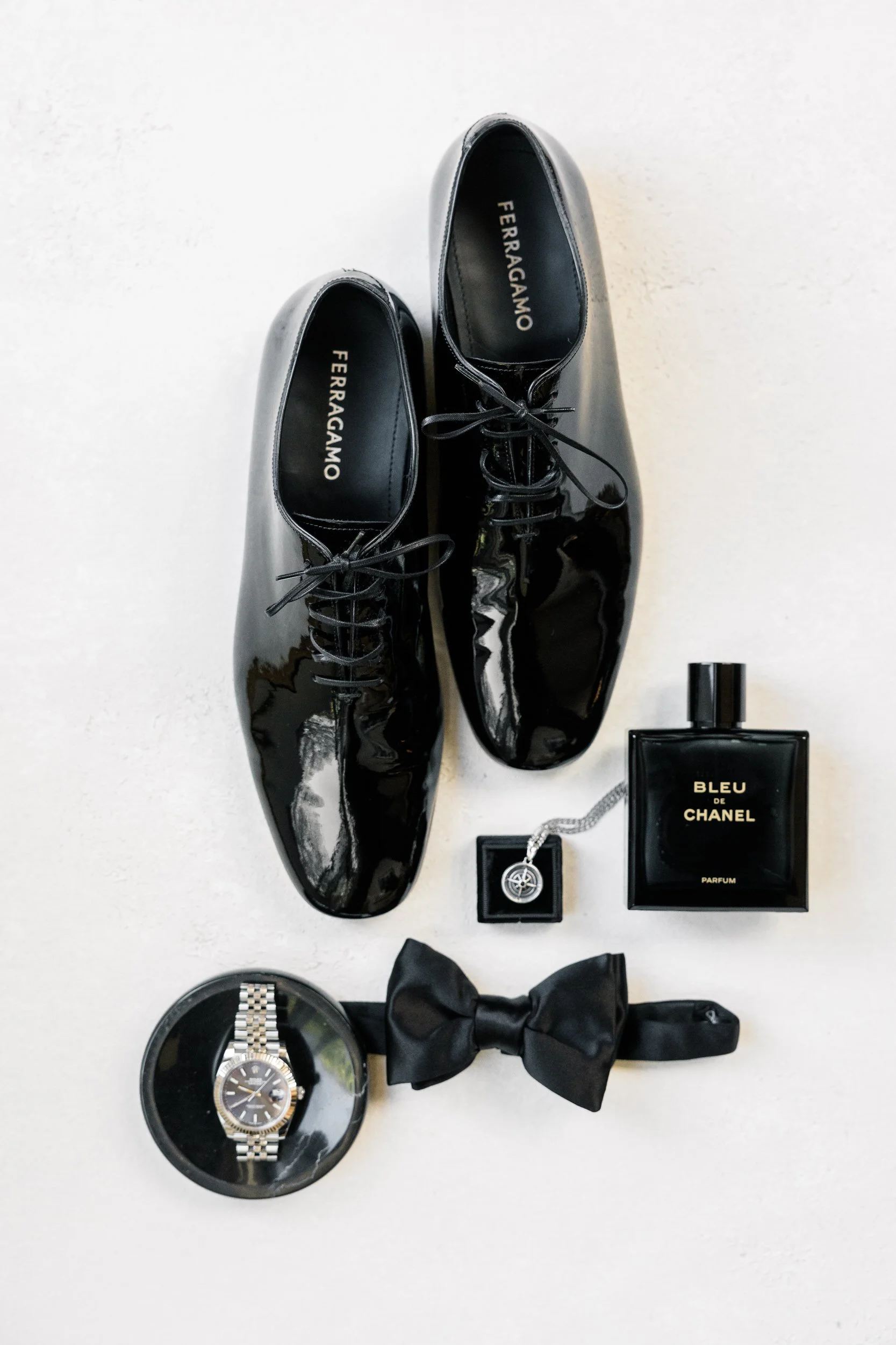 1. Editorial wedding flat lay showcasing the small details of a Wychmere Beach Club wedding.
