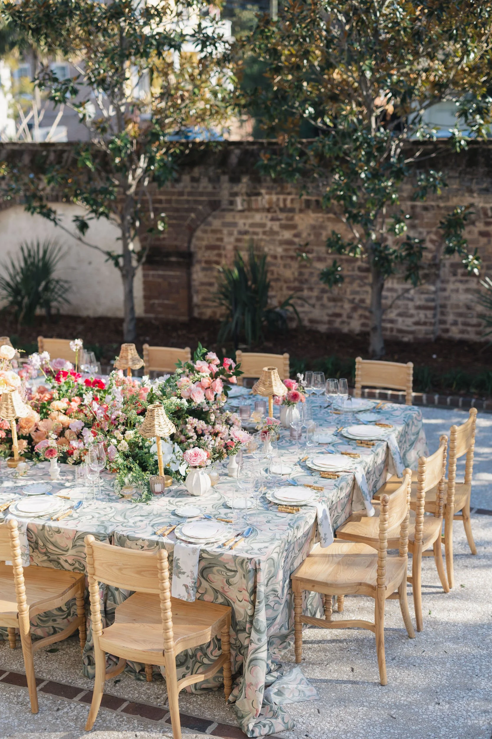 Spring wedding reception setup at The Gadsen House in Charleston, South Carolina.