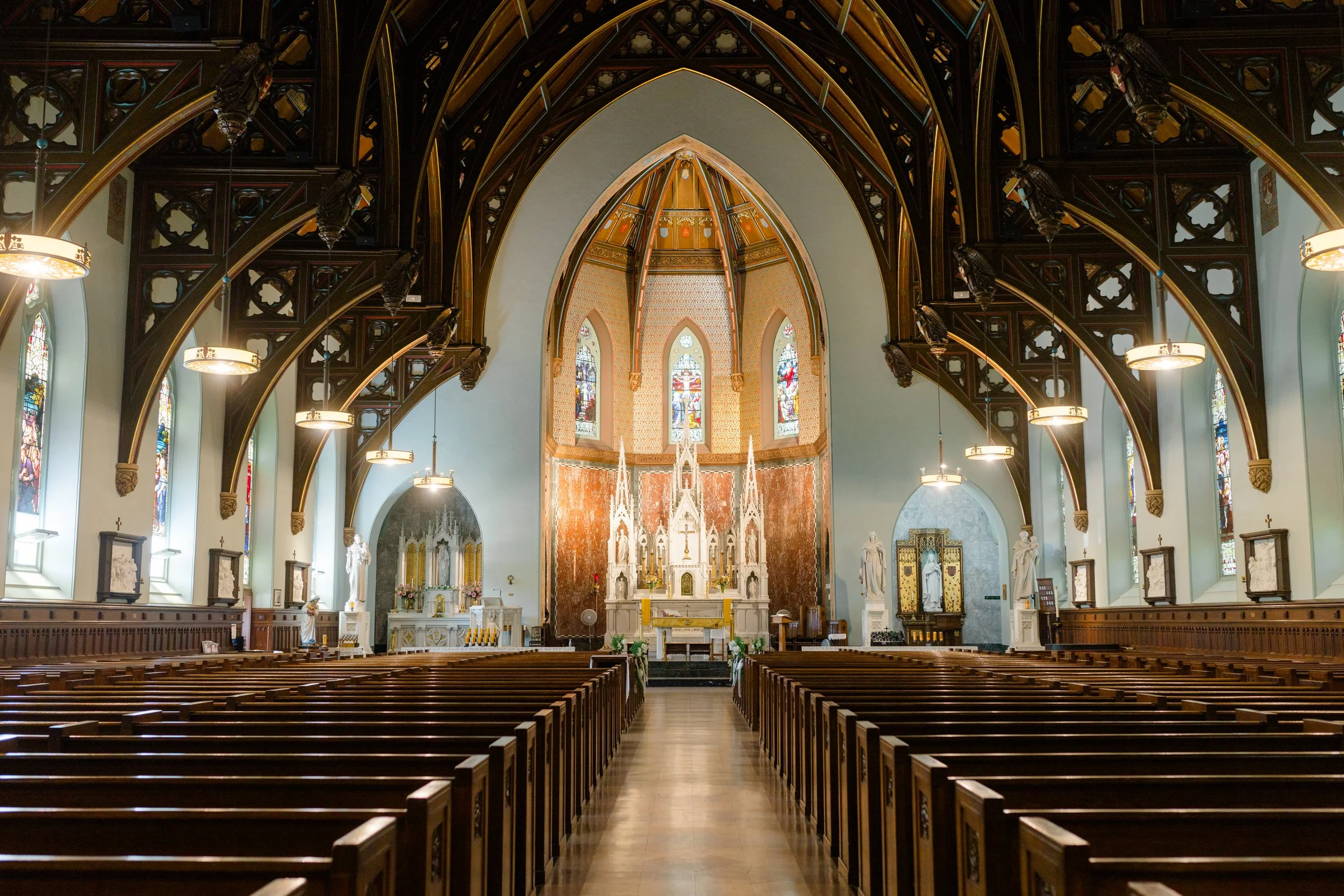 Historic St. Lawrence Martyr Parish before a Catholic wedding in New Bedford.