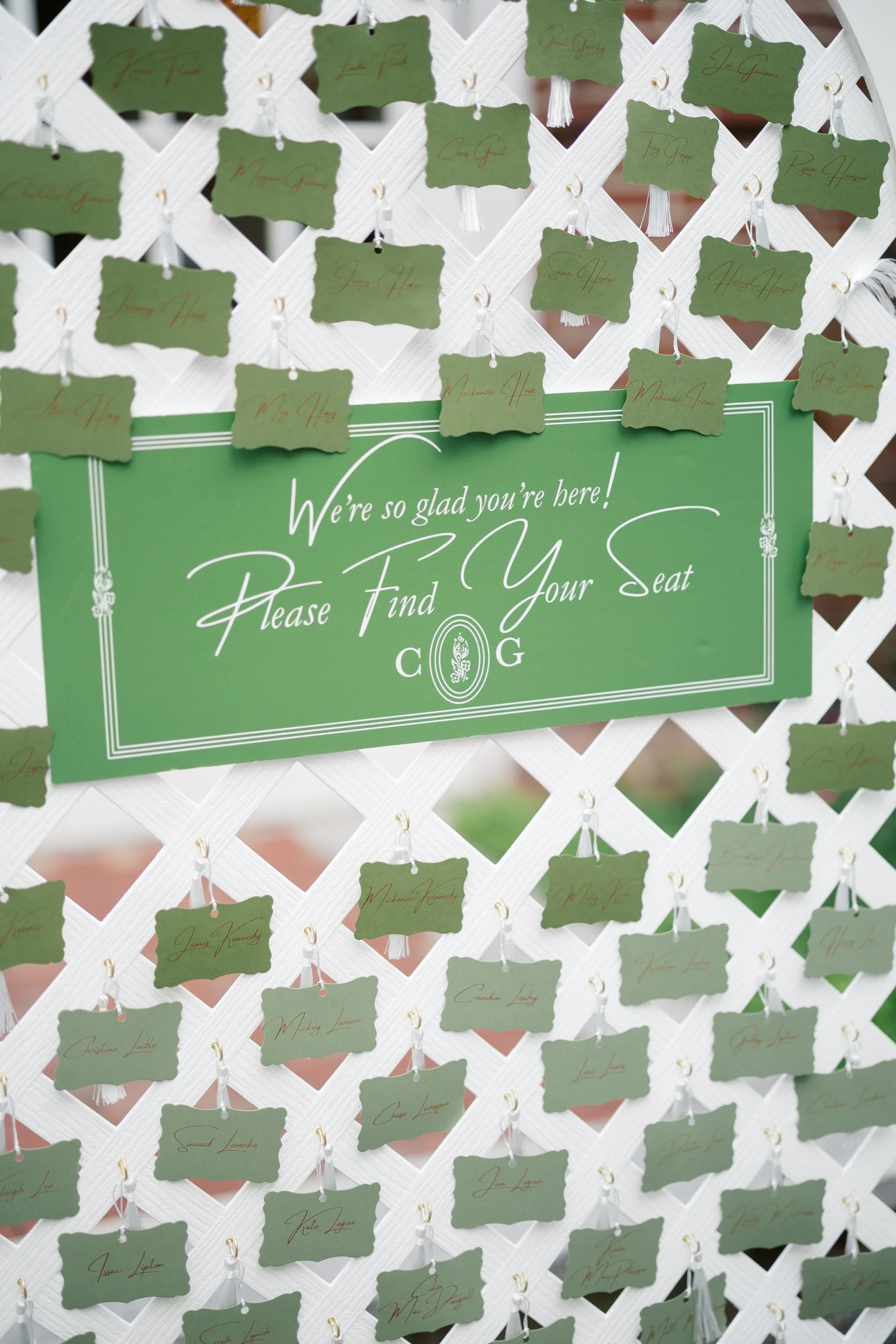 Garden party inspired wedding cocktail hour details