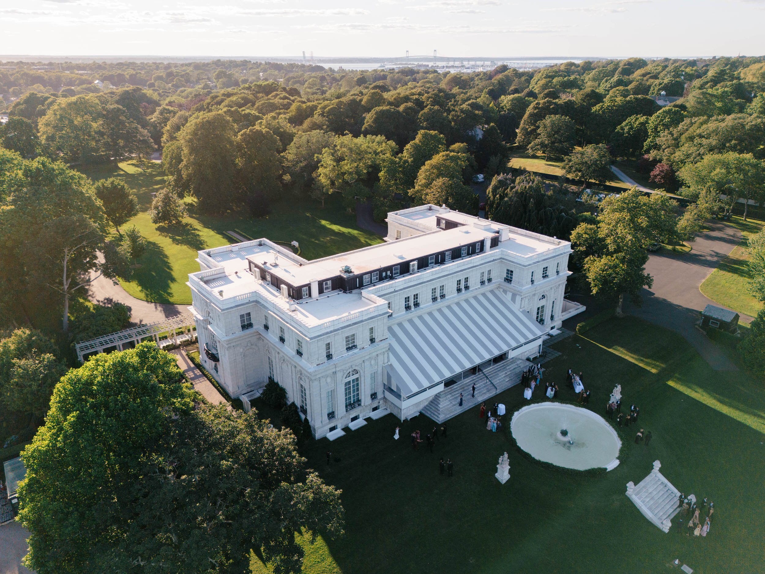 Historic Newport Mansions framed by coastal landscape and gardens