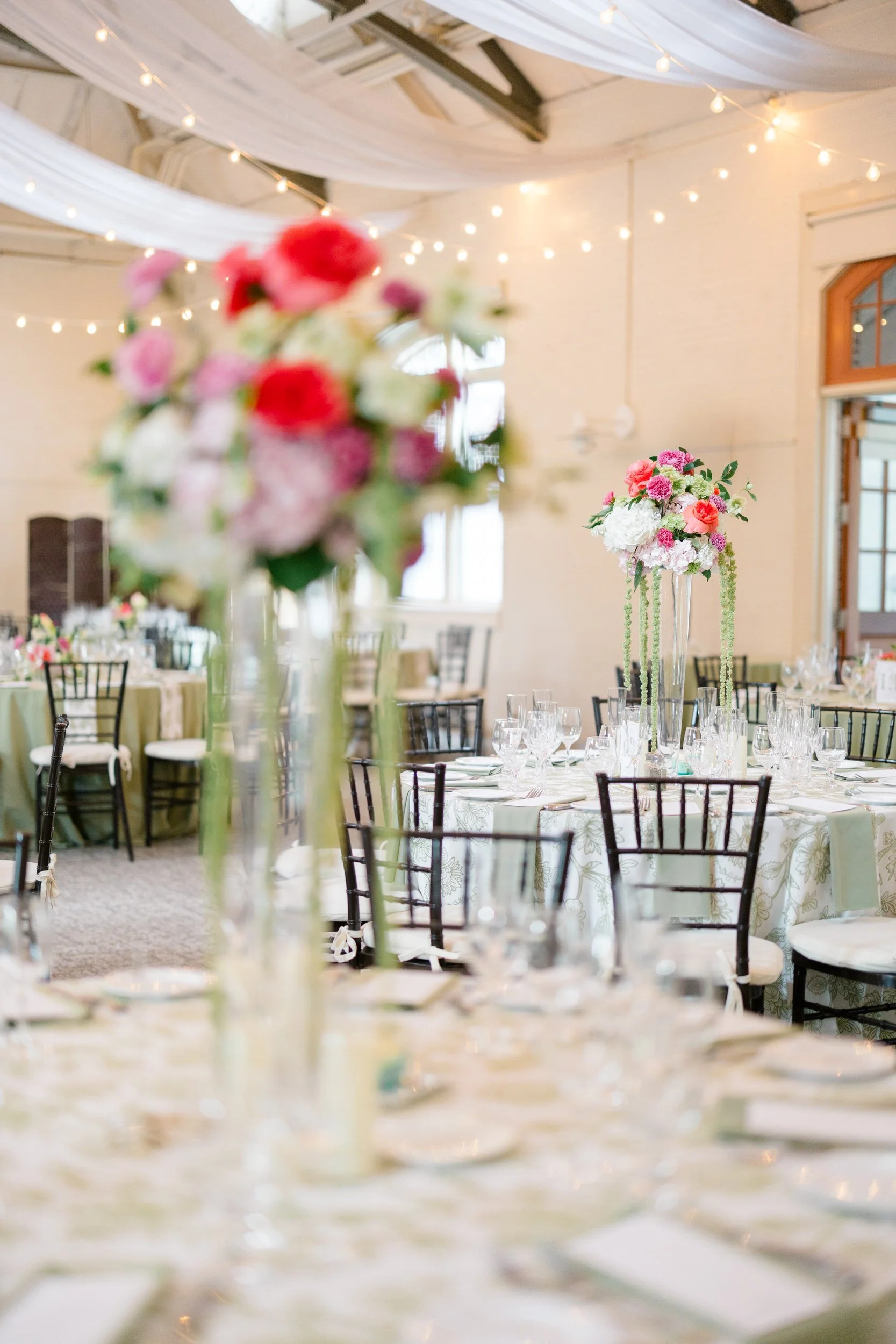 Italian garden inspired reception design in the Carriage House at Elm Bank