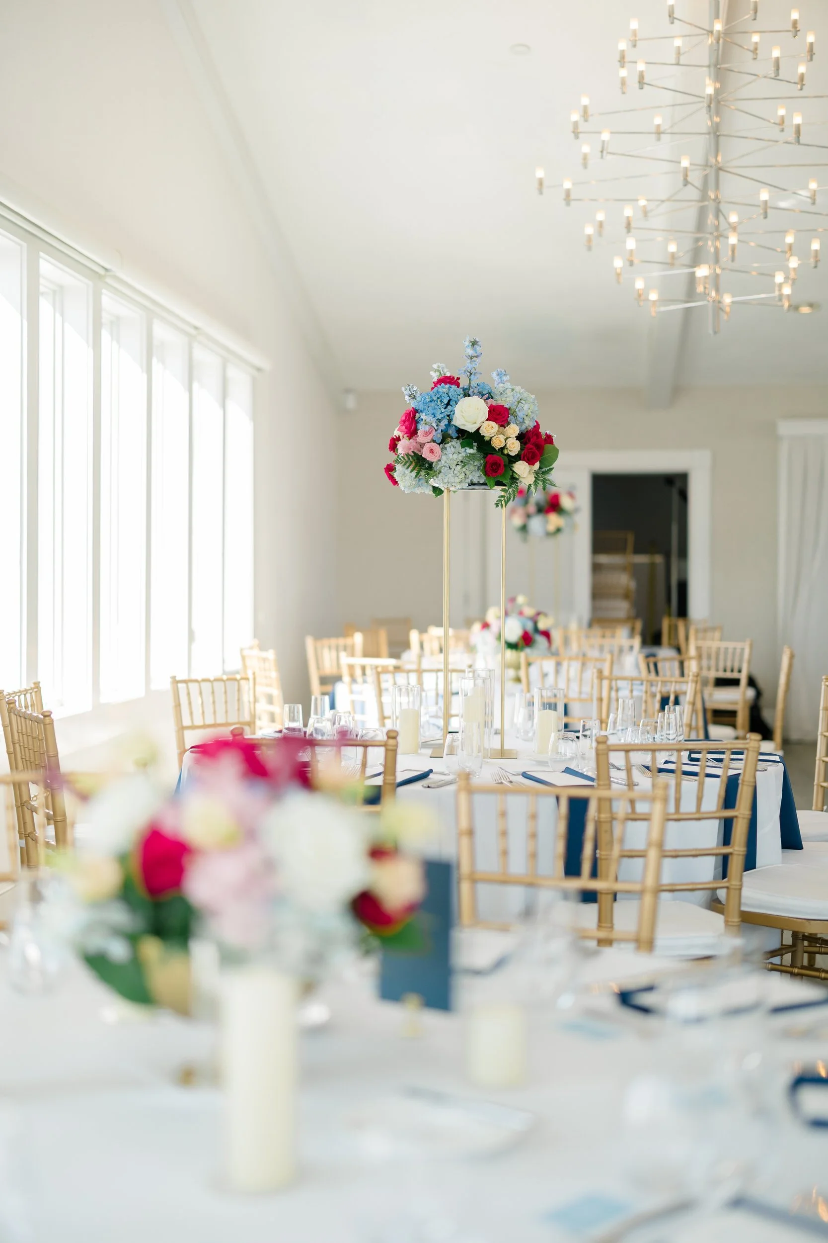 Wedding reception inside the Ocean Room at Wychmere Beach Club on Cape Cod.
