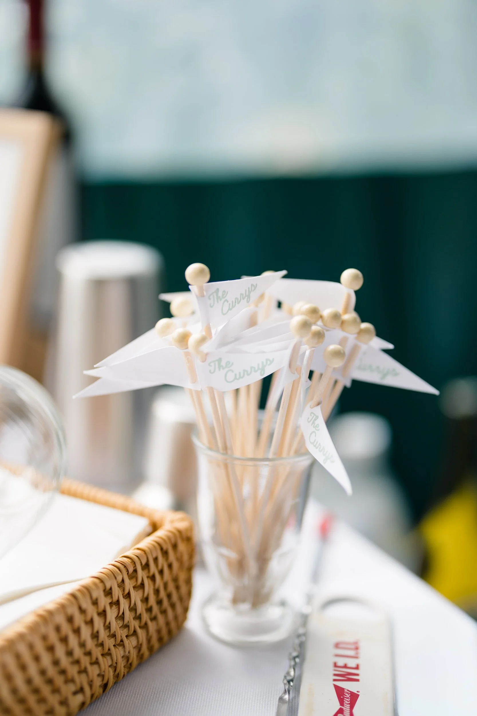 Signature drinks displayed during cocktail hour at a Blithewold Wedding.