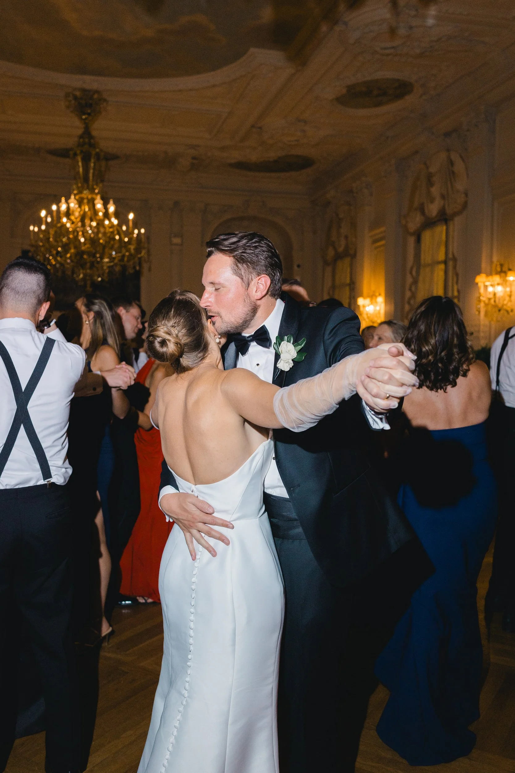 High energy wedding party at Rosecliff Mansion