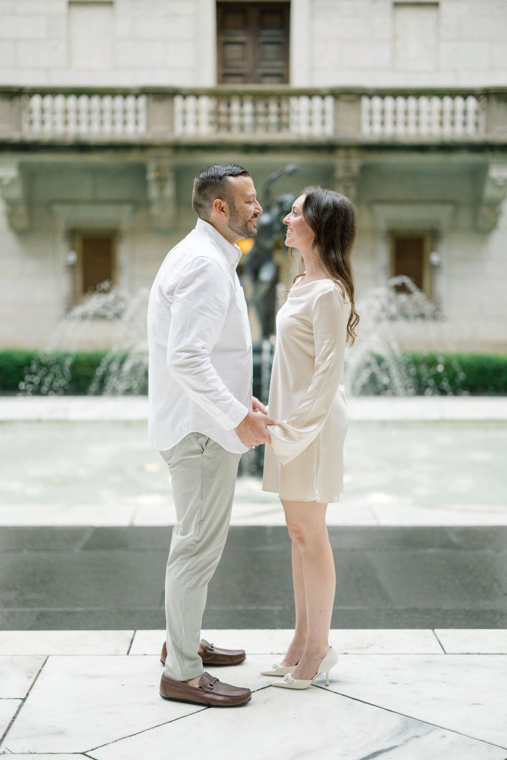 Boston Public Library engagement session featuring natural light and elegant portraits
