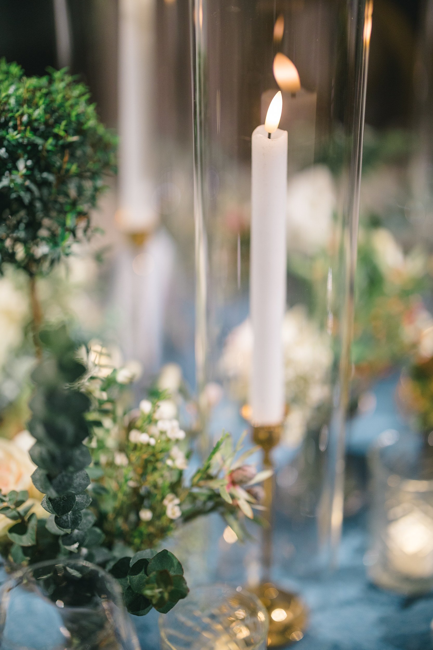 Elegant floral centerpiece for a Boston Athenaeum wedding rehearsal dinner.