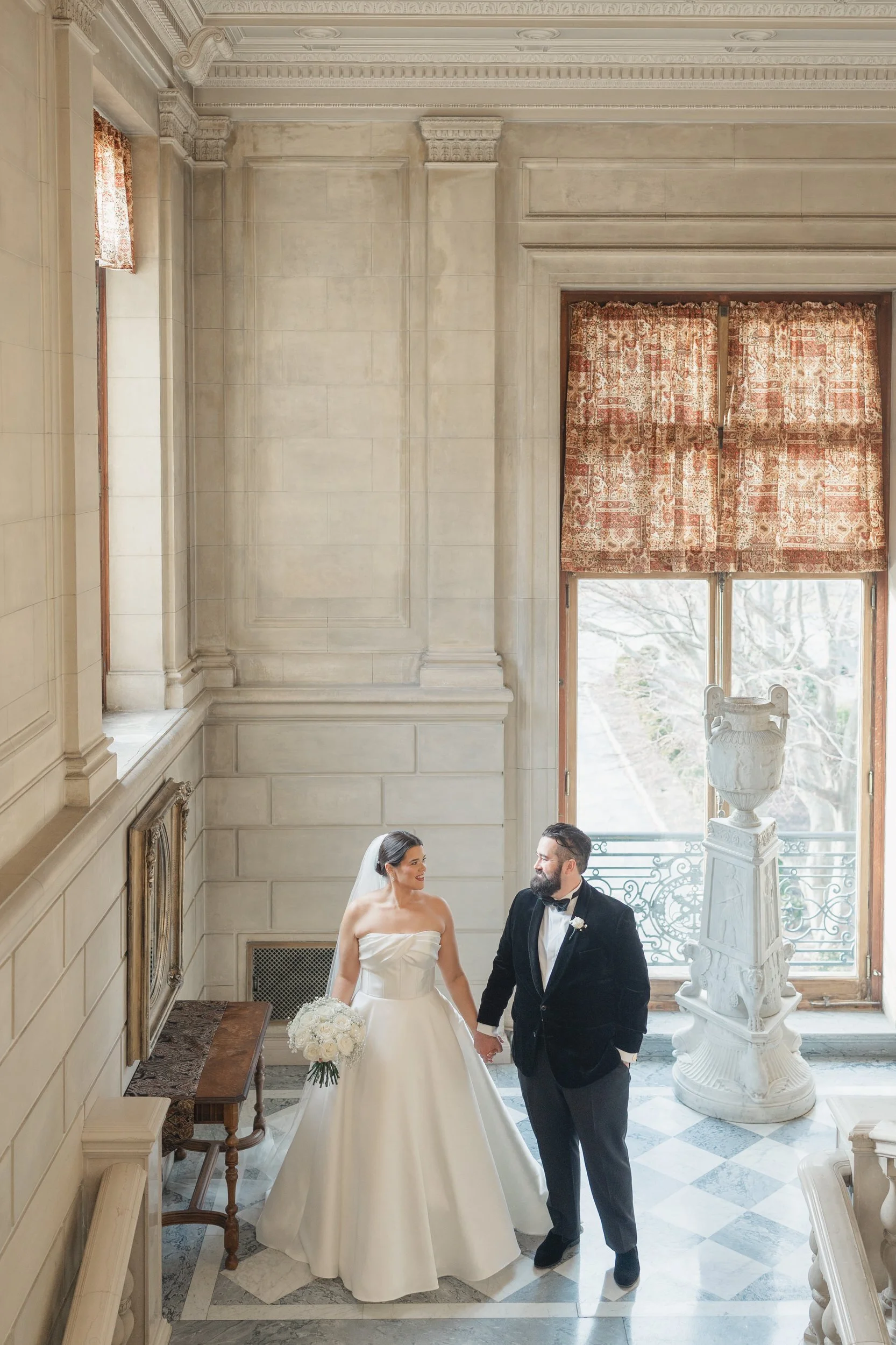 Winter wedding portraits photographed at Aldrich Mansion