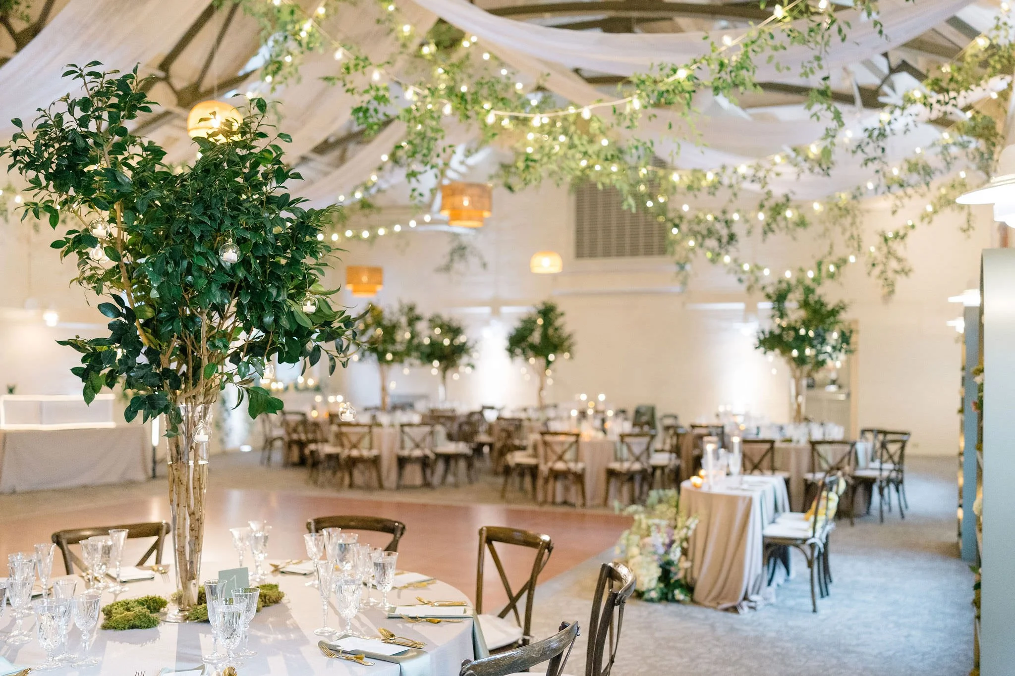 Fall reception decor inspired by a secret garden wedding at Elm Bank.