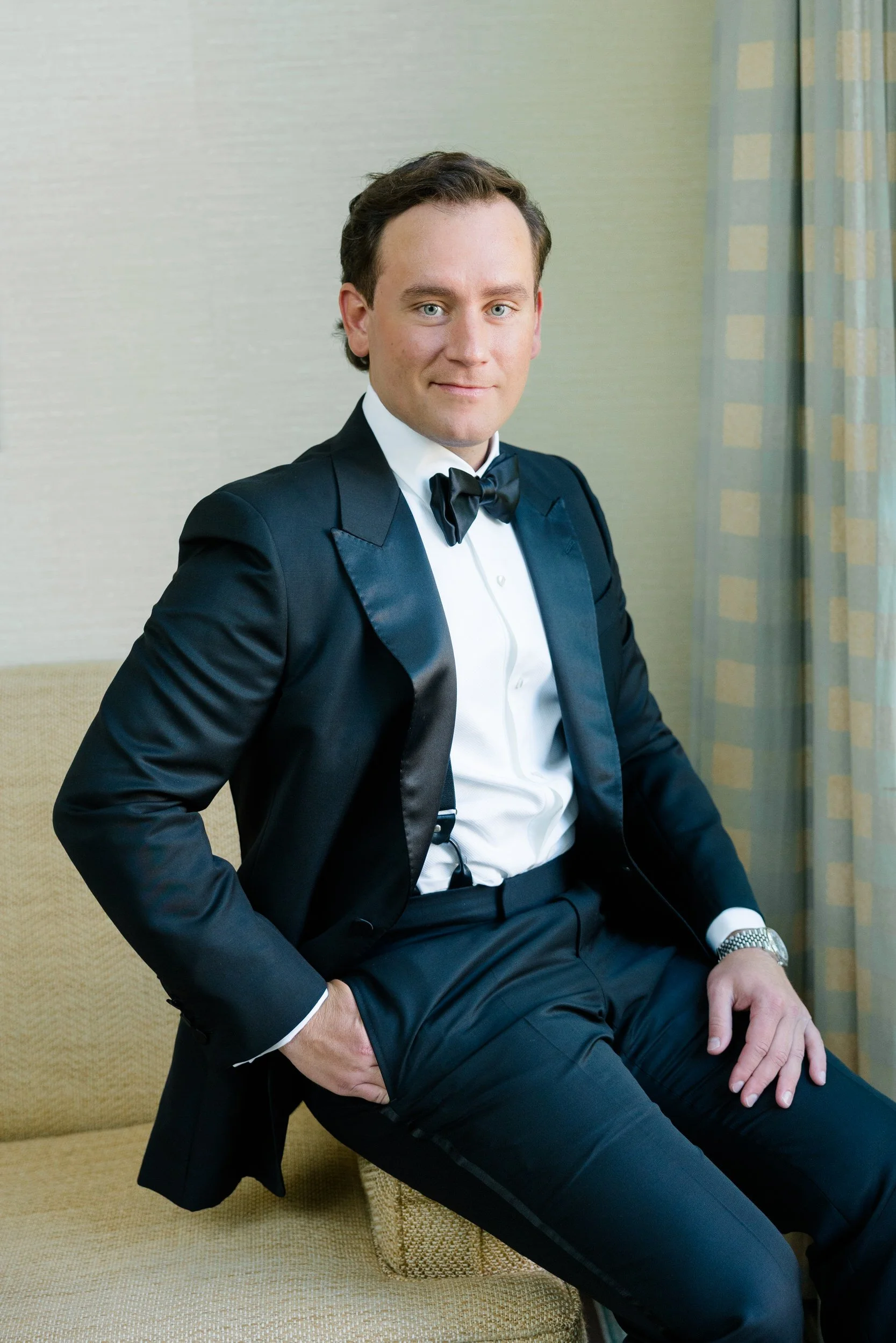 Editorial groom portraits photographed before a Cape Cod wedding ceremony.