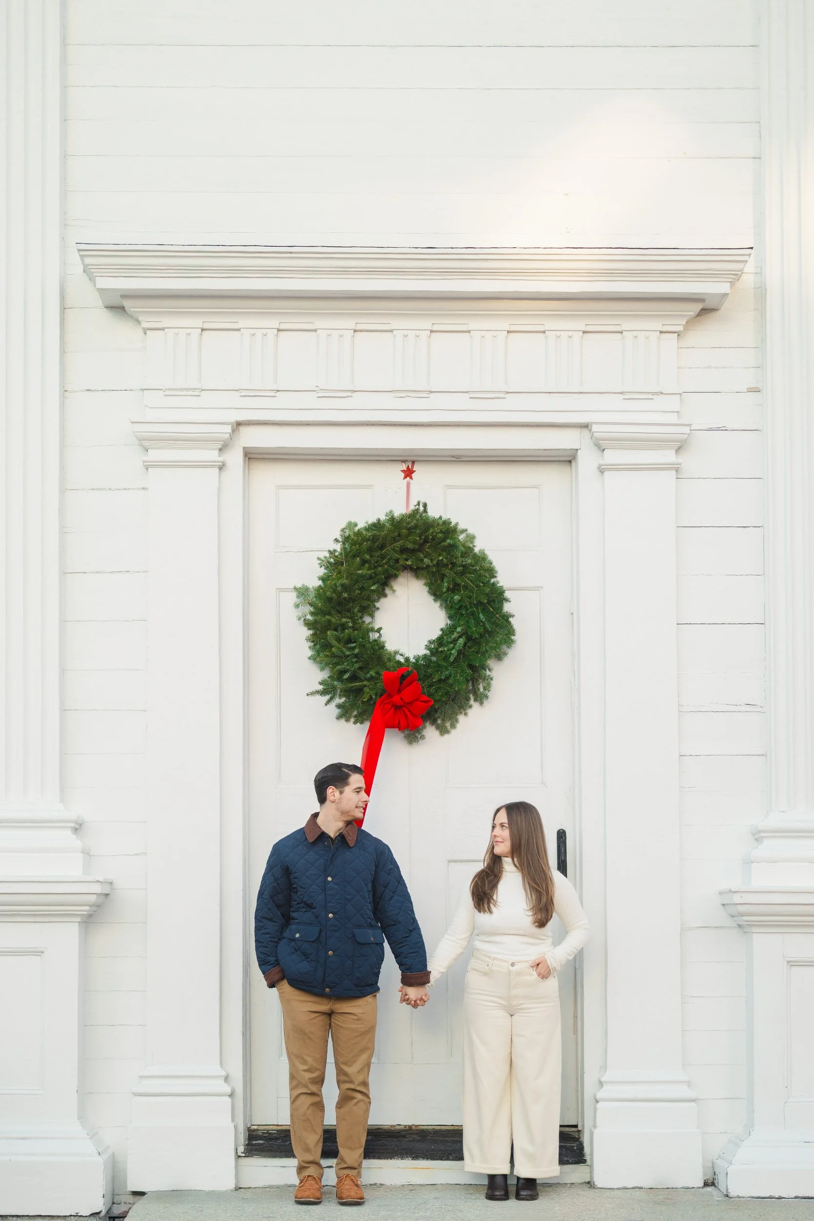 Winter engagement session in Newburyport featuring coastal scenery.