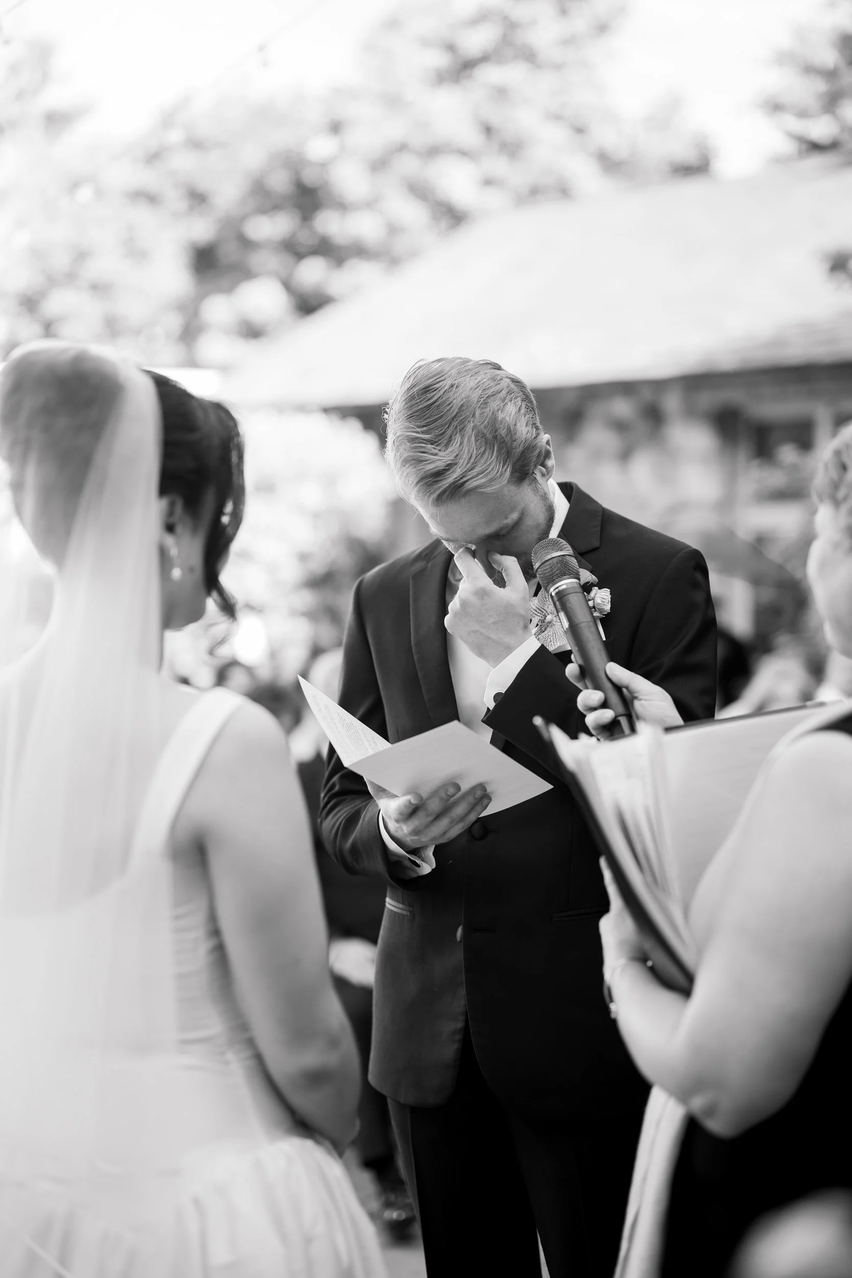 Emotional wedding ceremony moment at historic New England estate venue