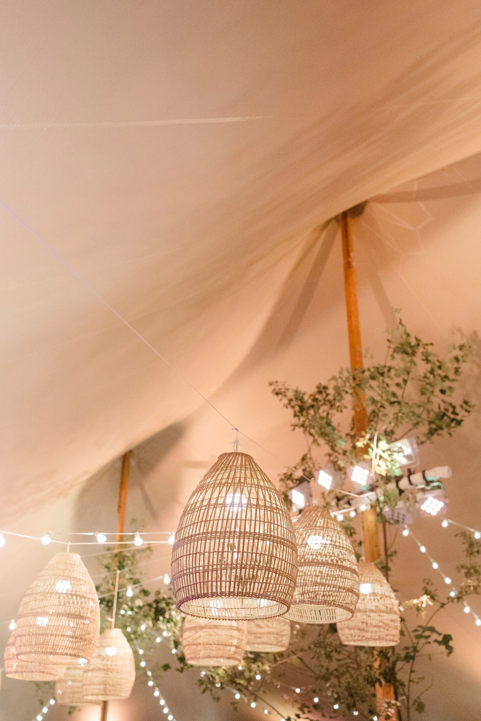 Colorful reception dinner surrounded by bright pink, orange, yellow, coral, and red flowers.