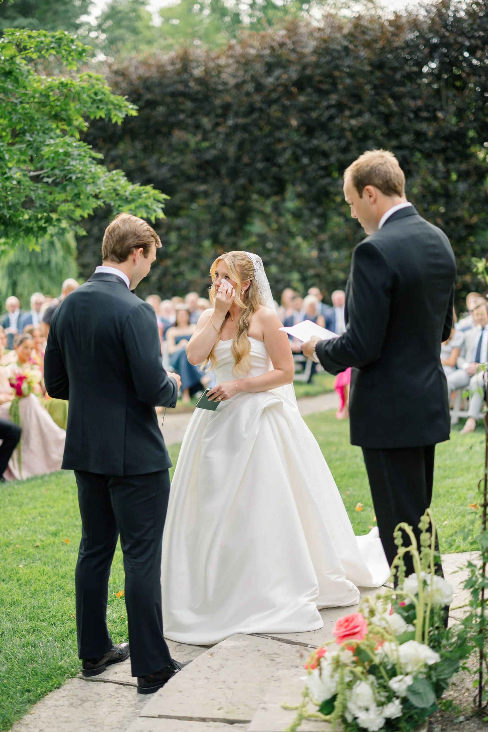 Romantic outdoor garden wedding ceremony in Wellesley Massachusetts