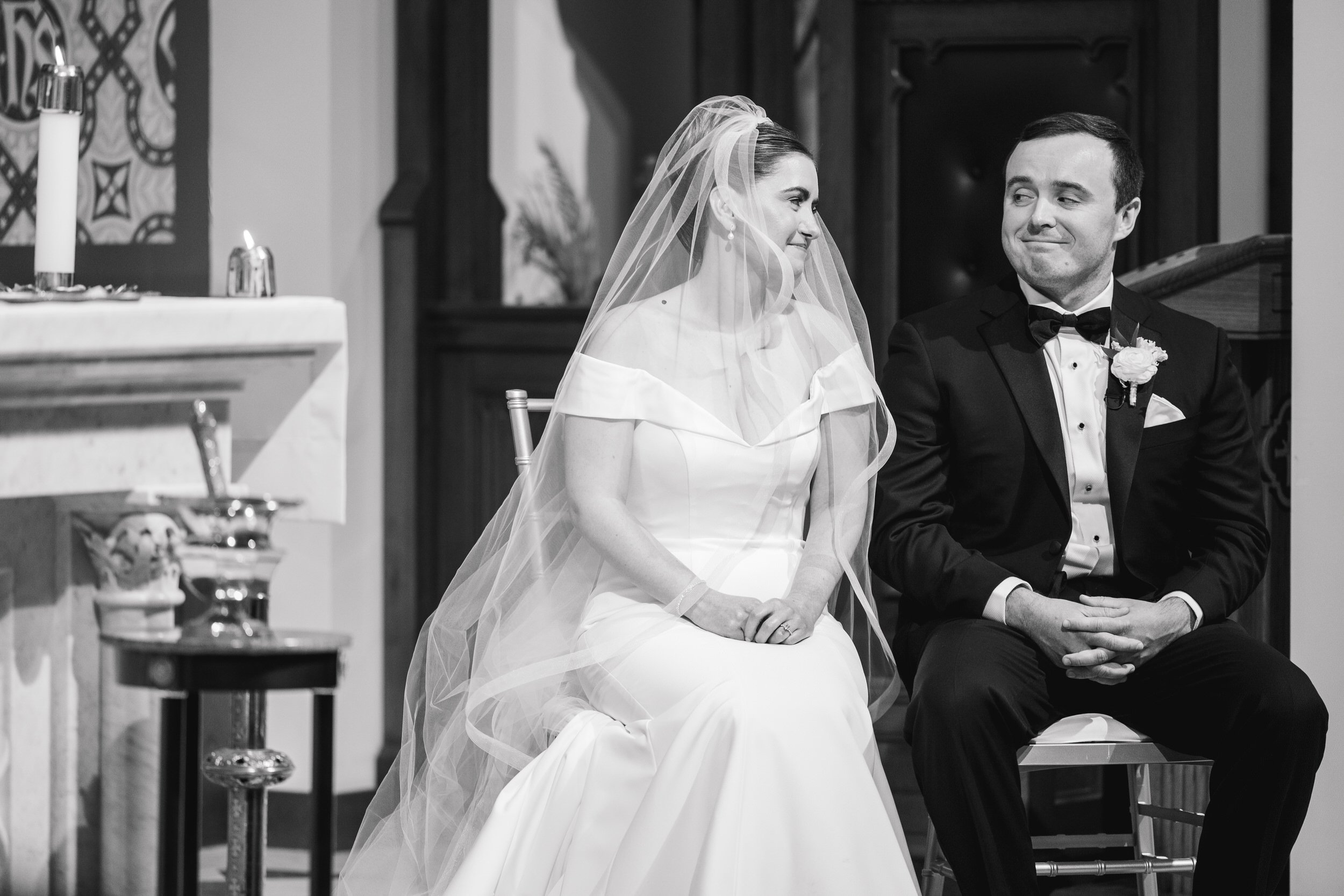 Emotional moments during a wedding ceremony at Our Lady of the Good Voyage