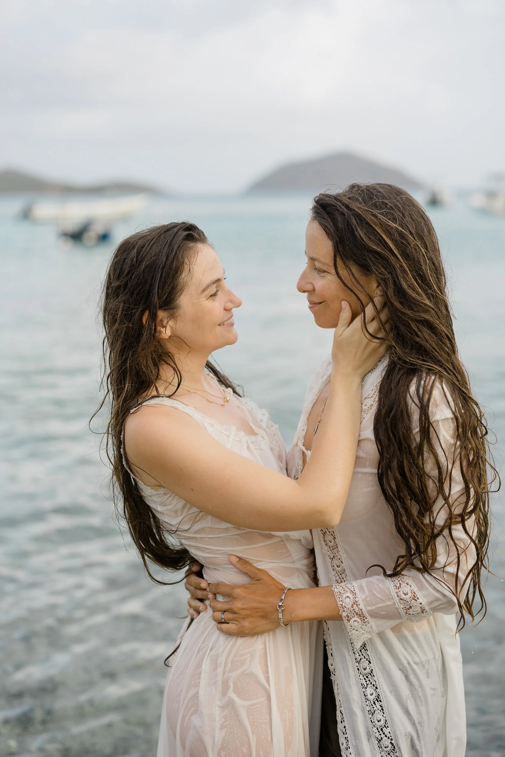 Newlywed ocean portraits at sunrise in the US Virgin Islands.