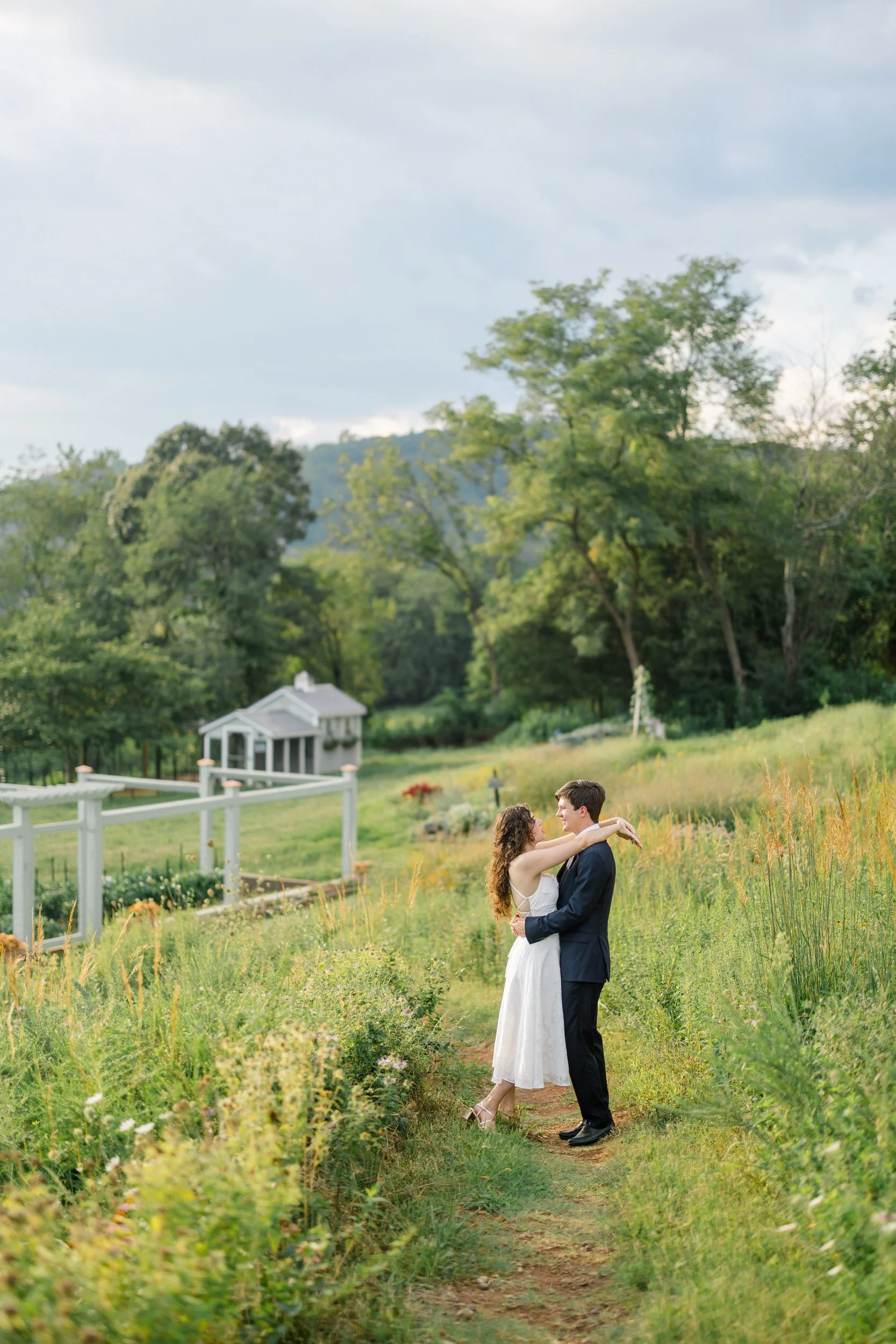 Engagement portraits of a couple overlooking the vineyard at Pippin Hill