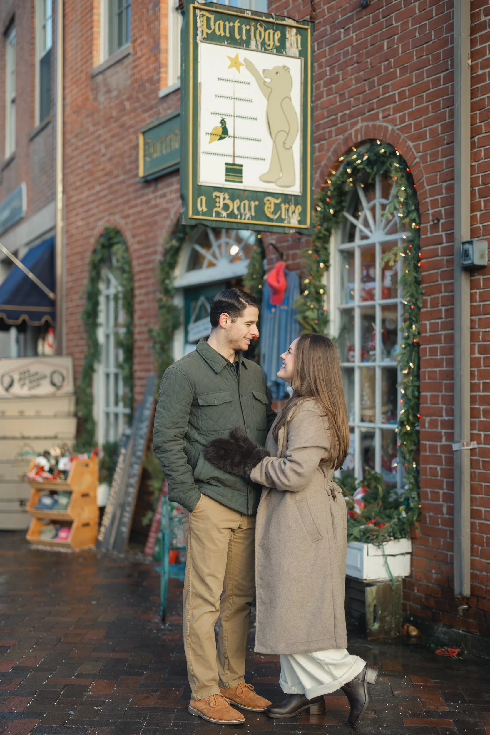 Newburyport engagement session photographed downtown during the winter season.