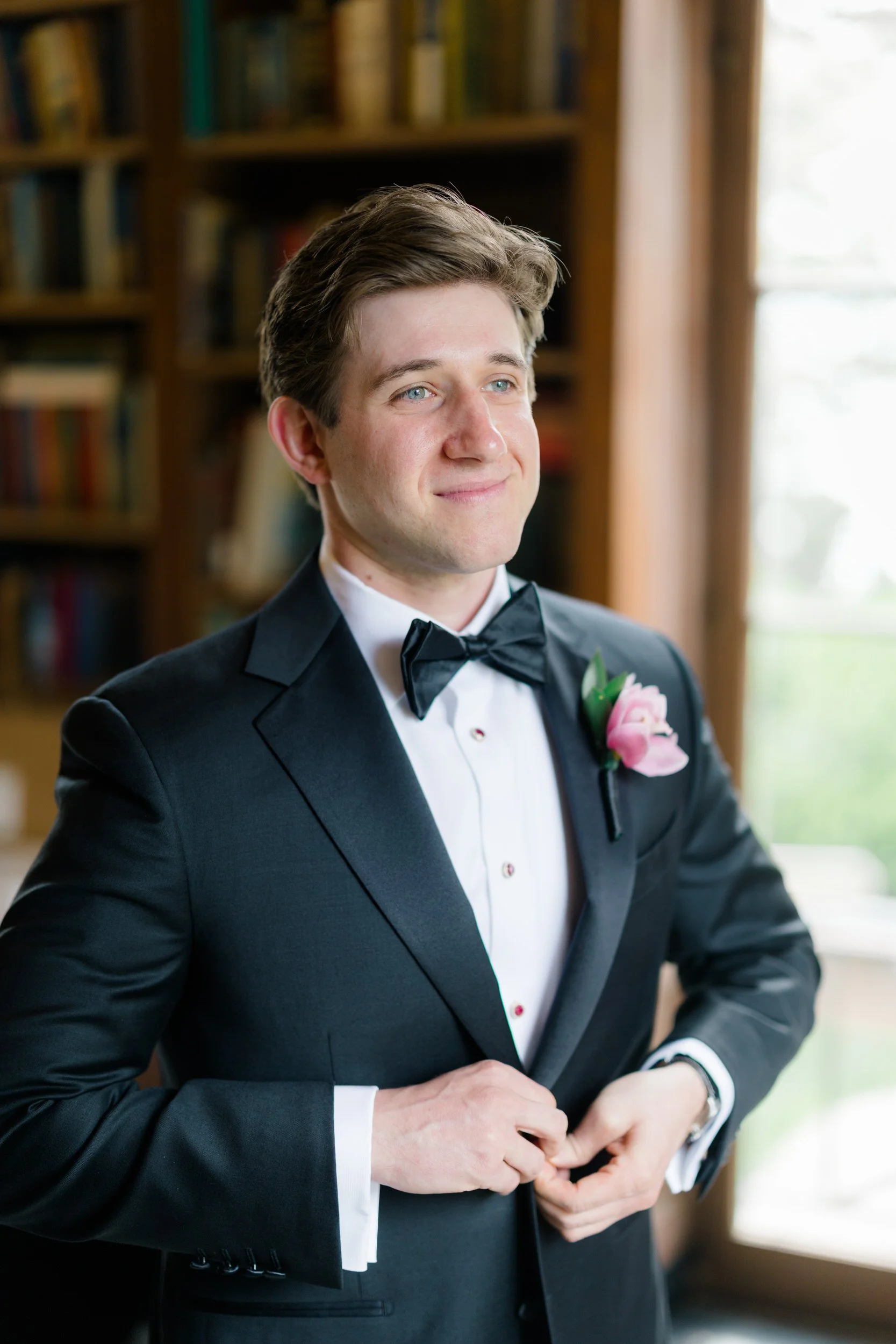Editorial groom getting ready moments at Misselwood Estate wedding