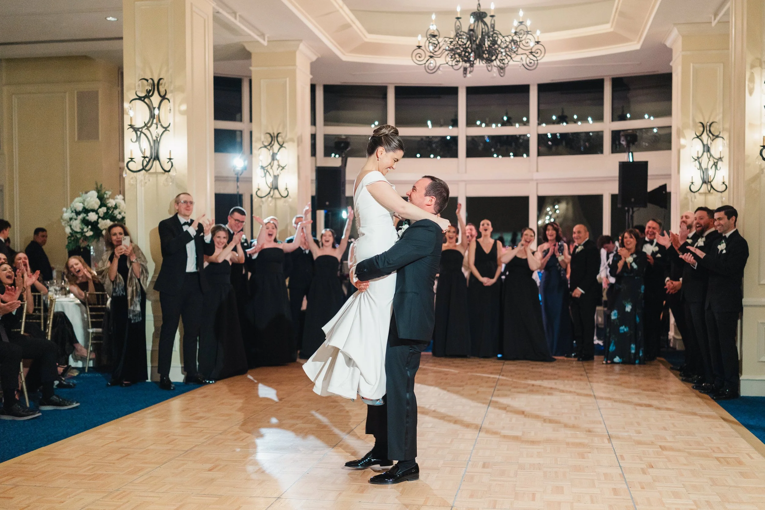 Bride and groom dancing in the Boston Harbor Hotel ballroom